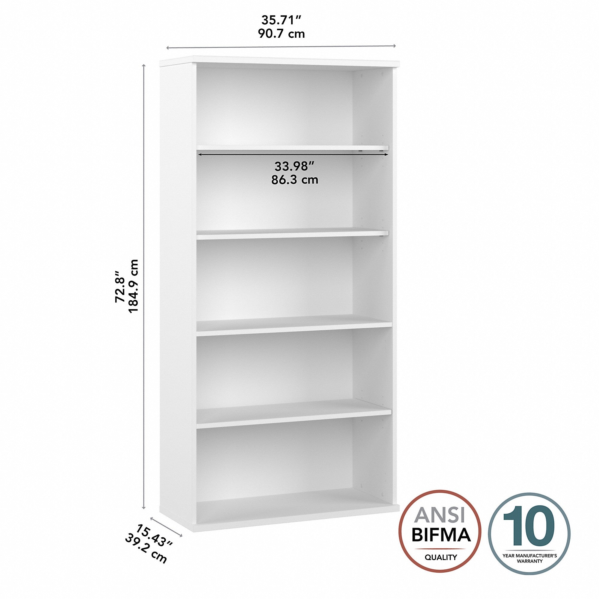 Bush Business Furniture Hybrid Tall 5 Shelf Bookcase