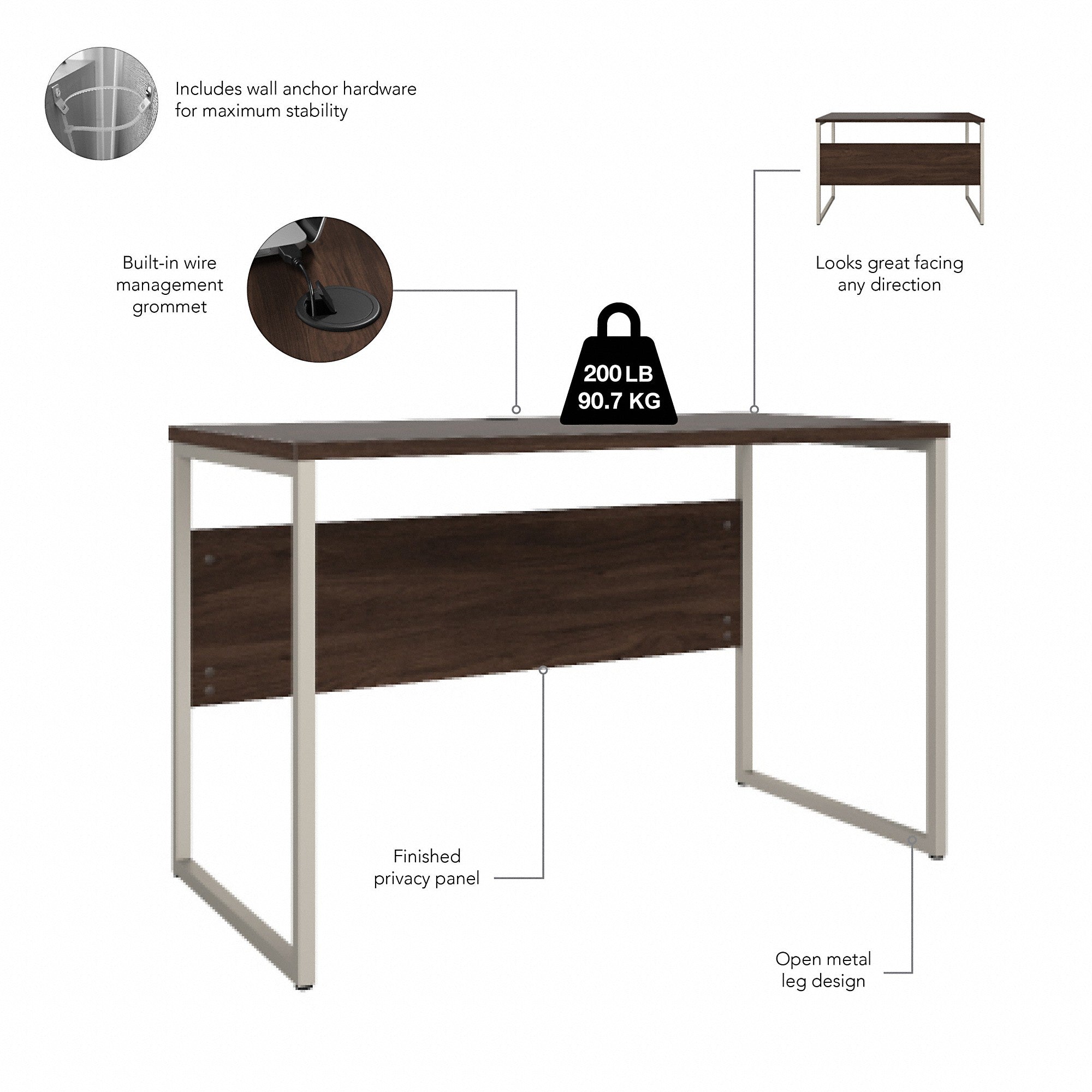 Bush Business Furniture Hybrid 48W x 24D Computer Table Desk with Metal Legs