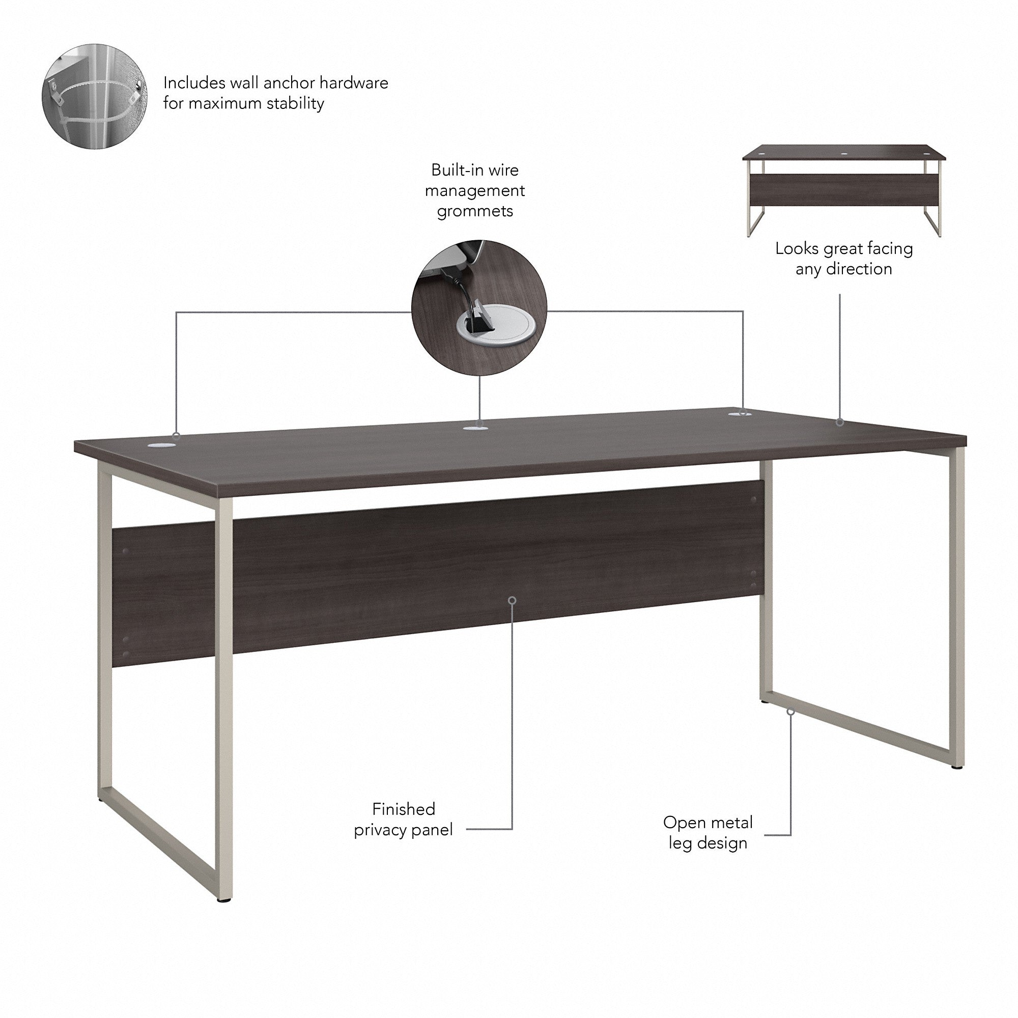 Bush Business Furniture Hybrid 72W x 36D Computer Table Desk with Metal Legs