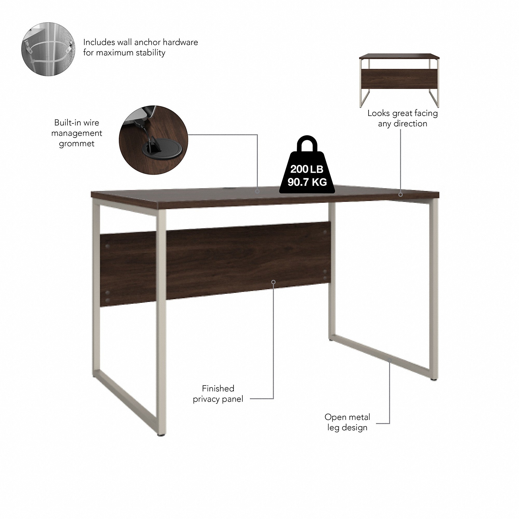 Bush Business Furniture Hybrid 48W x 30D Computer Table Desk with Metal Legs