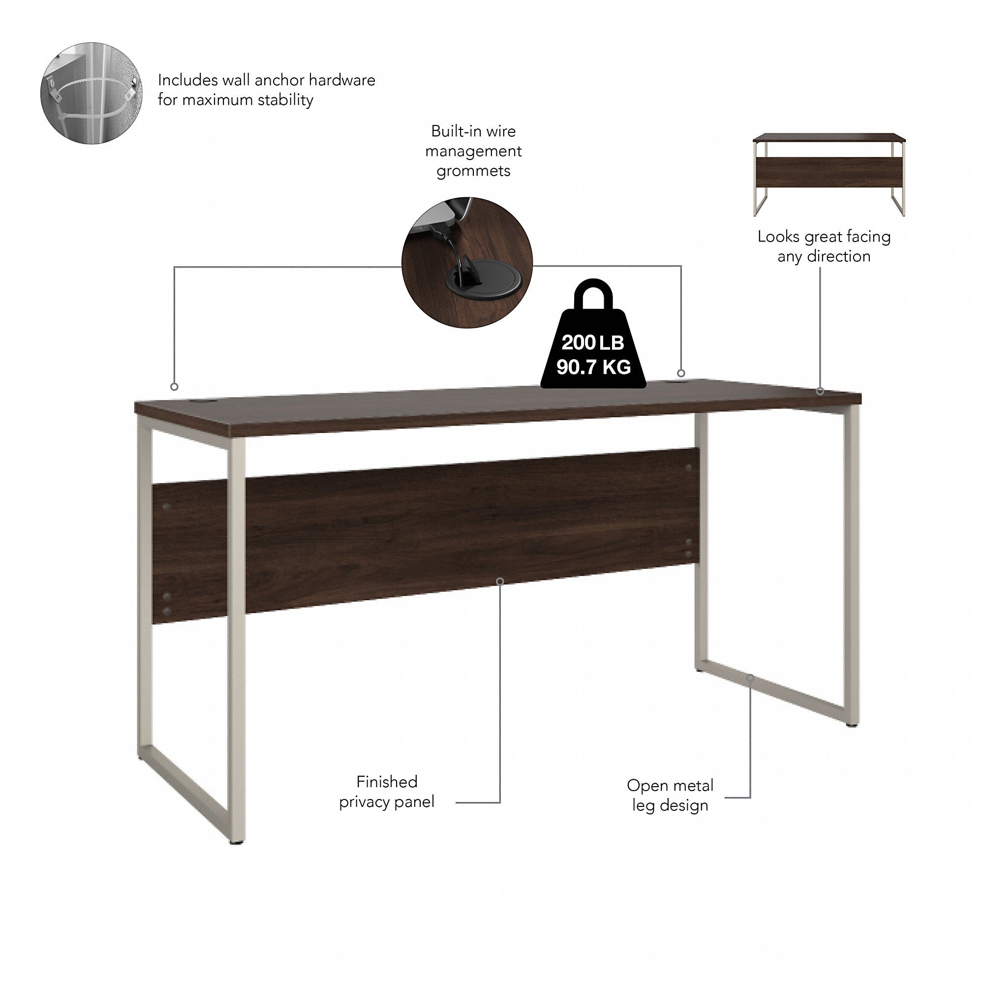 Bush Business Furniture Hybrid 60W x 24D Computer Table Desk with Metal Legs