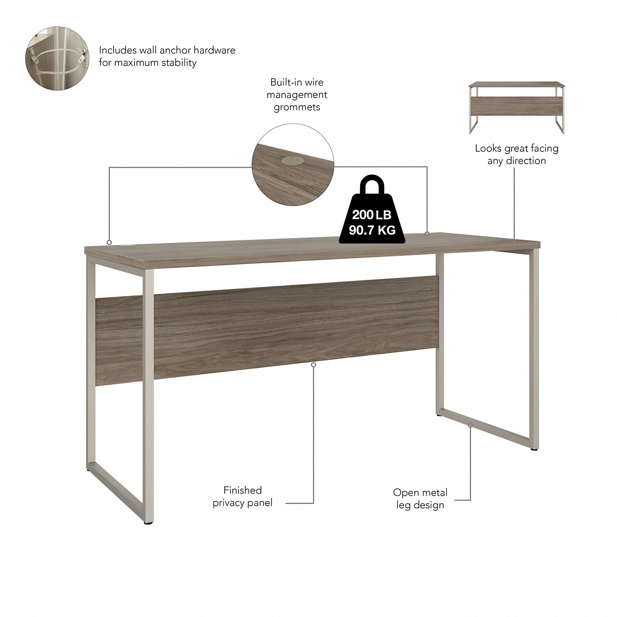 Bush Business Furniture Hybrid 60W x 24D Computer Table Desk with Metal Legs