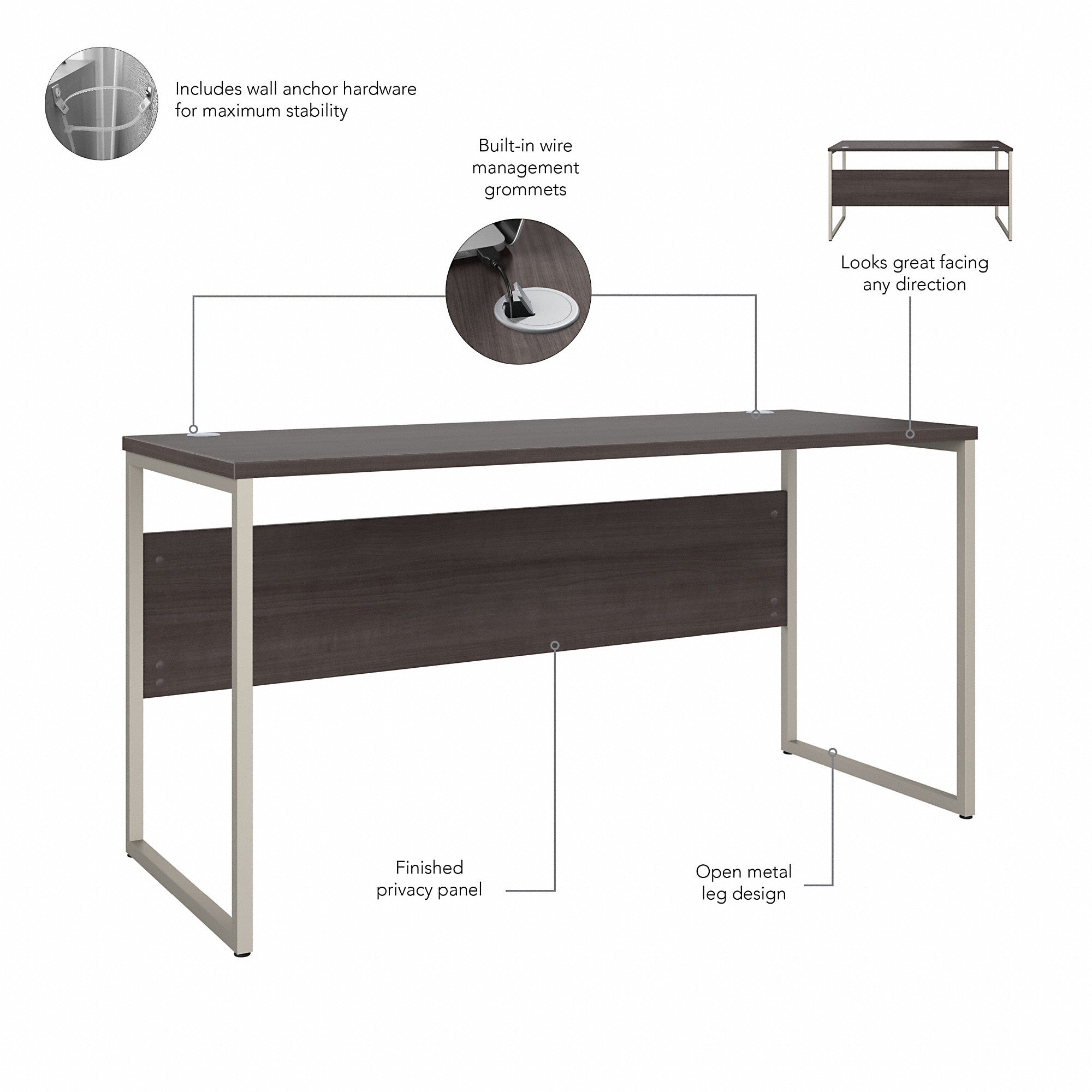 Bush Business Furniture Hybrid 60W x 24D Computer Table Desk with Metal Legs