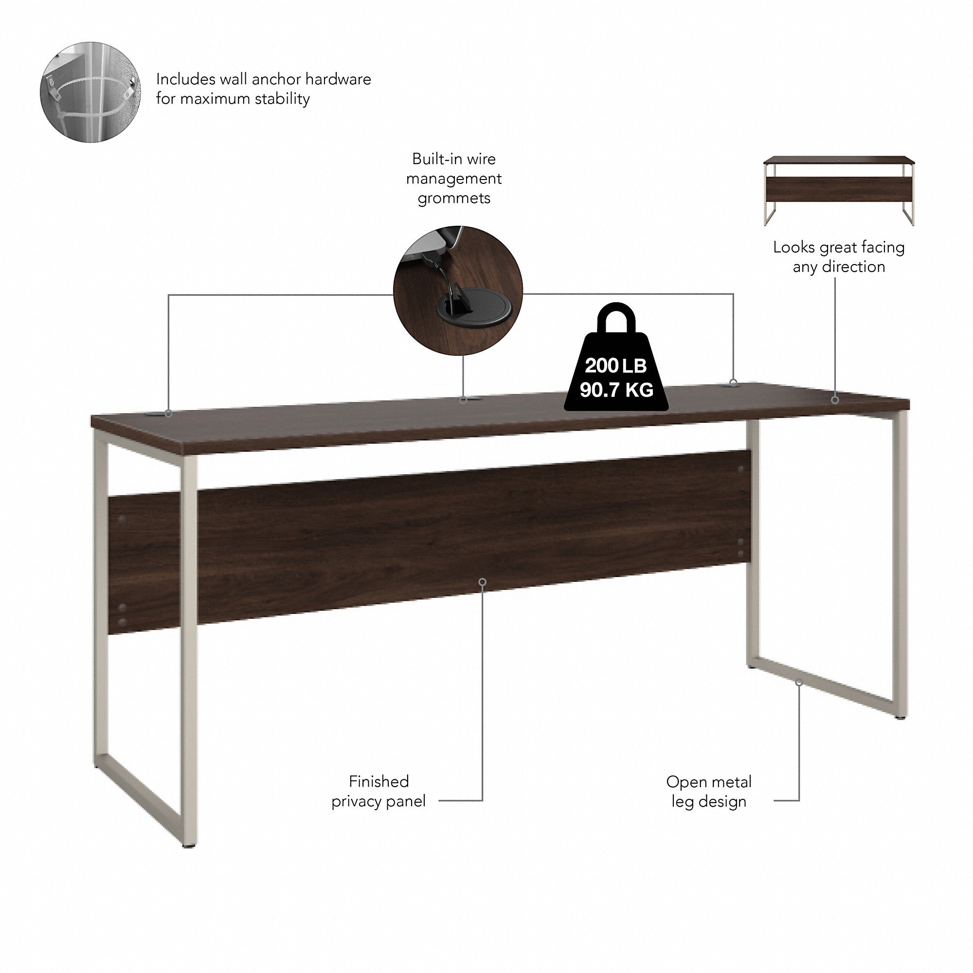 Bush Business Furniture Hybrid 72W x 24D Computer Table Desk with Metal Legs