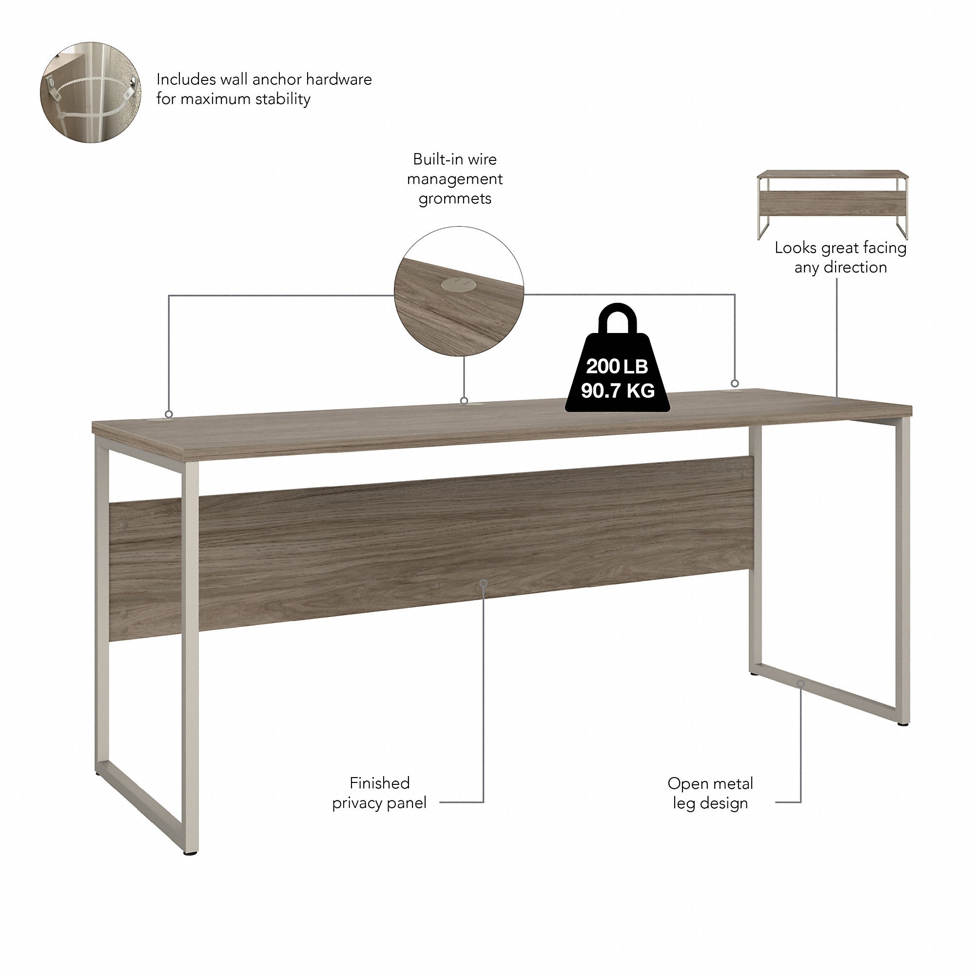 Bush Business Furniture Hybrid 72W x 24D Computer Table Desk with Metal Legs