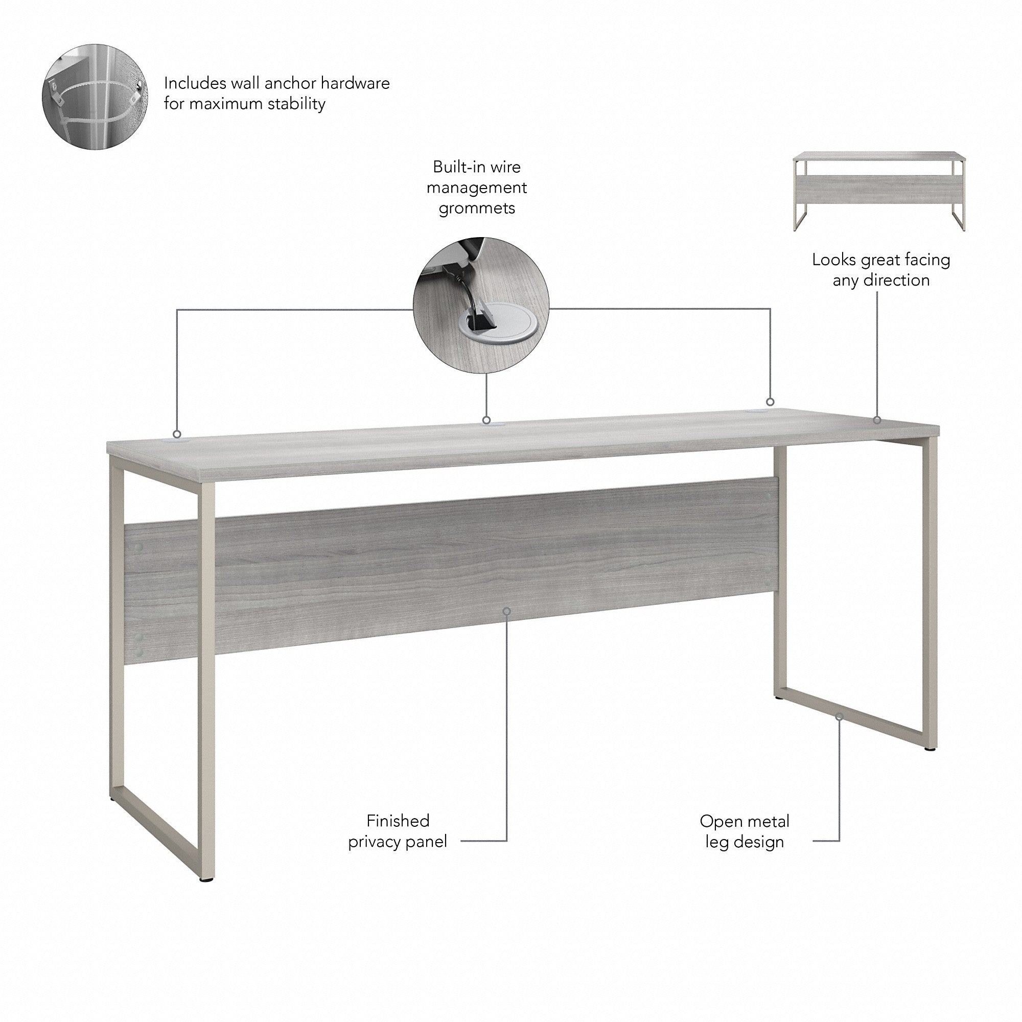 Bush Business Furniture Hybrid 72W x 24D Computer Table Desk with Metal Legs