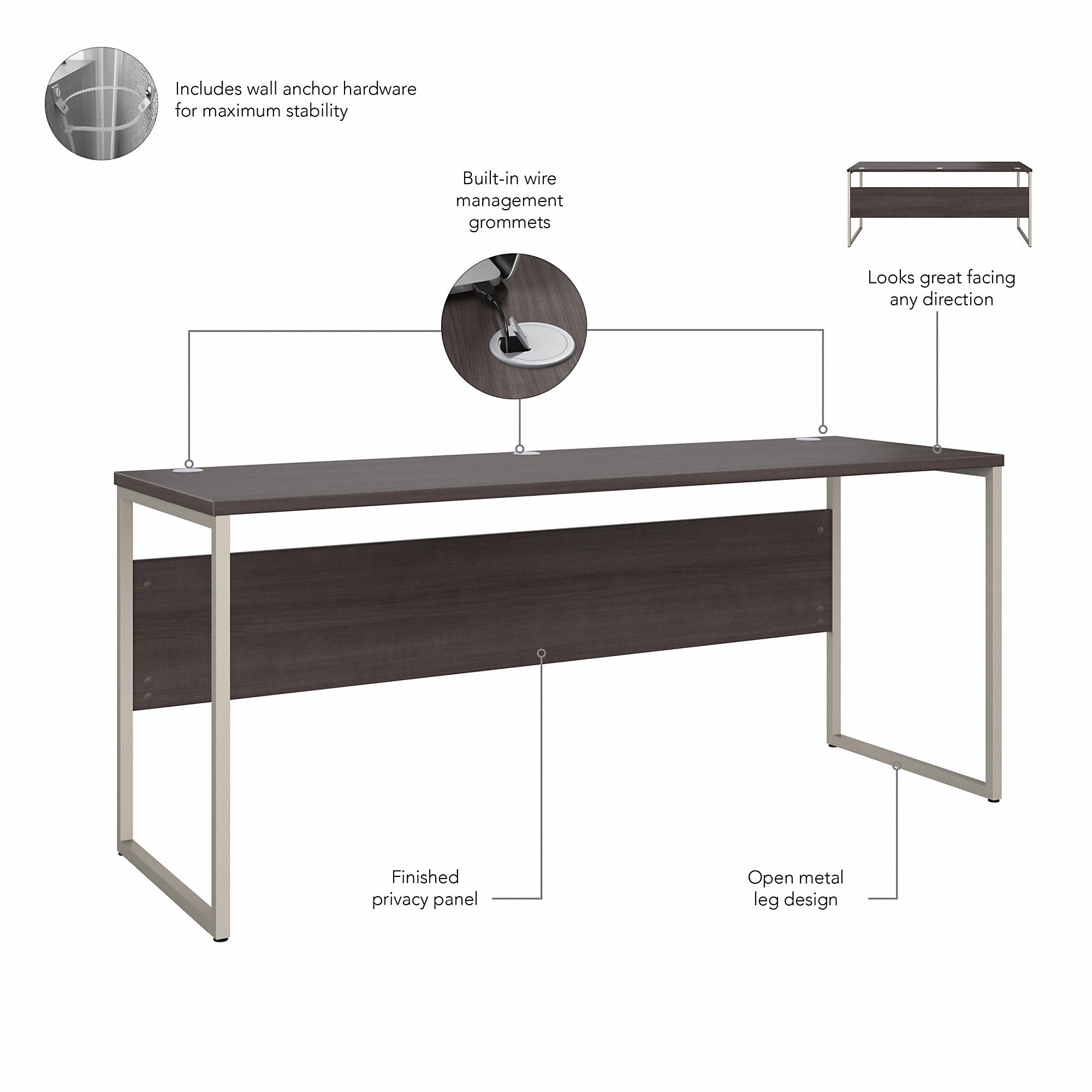 Bush Business Furniture Hybrid 72W x 24D Computer Table Desk with Metal Legs