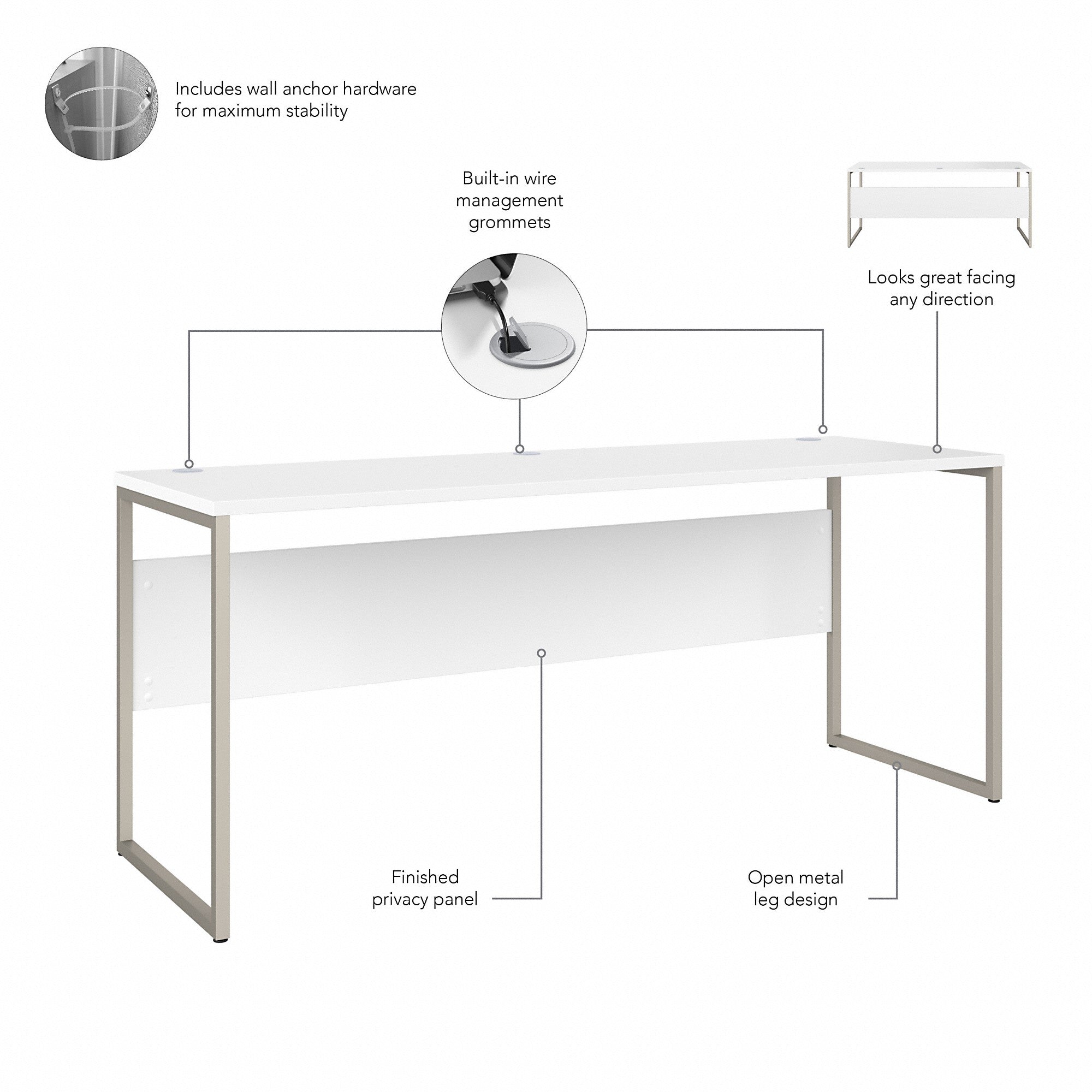 Bush Business Furniture Hybrid 72W x 24D Computer Table Desk with Metal Legs