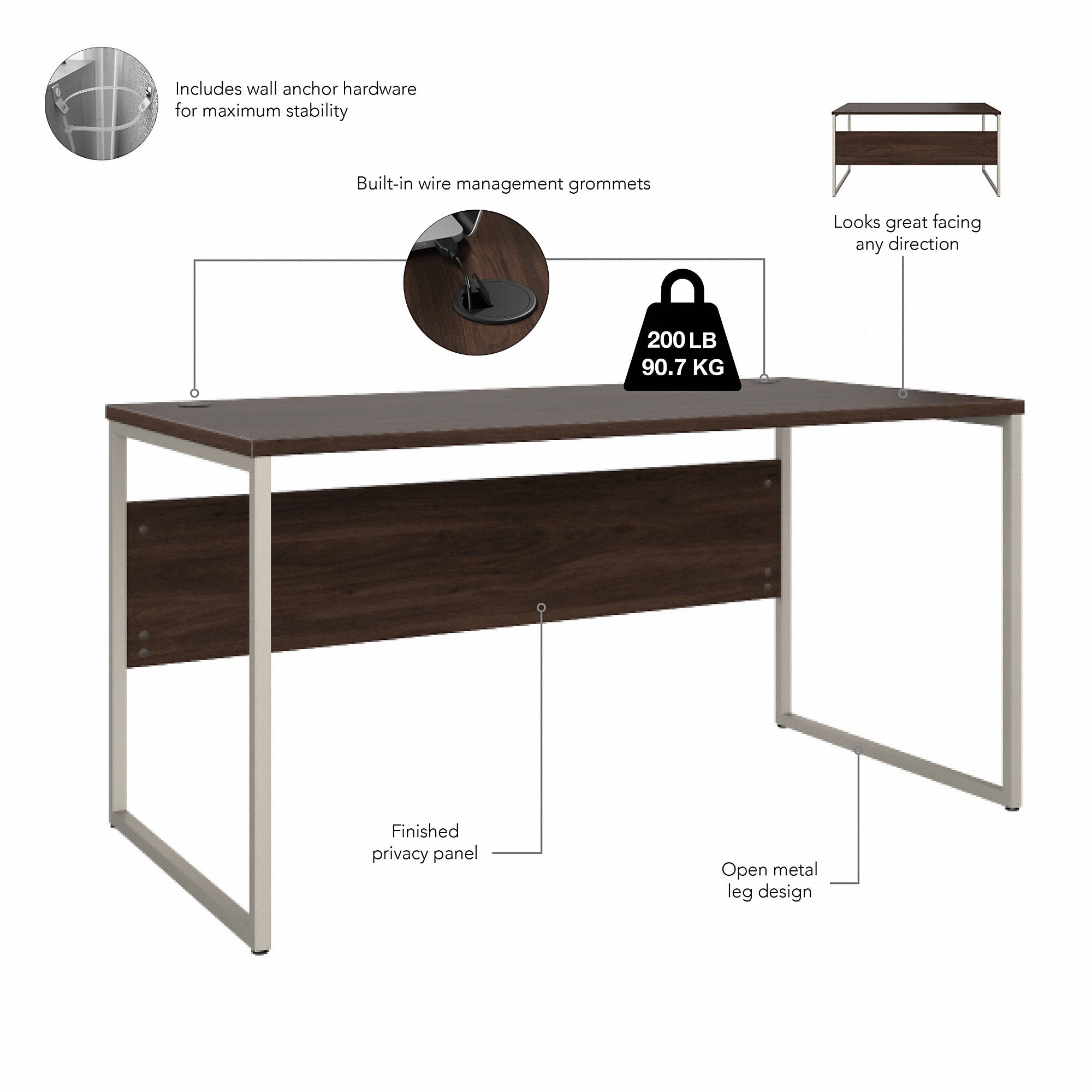 Bush Business Furniture Hybrid 60W x 30D Computer Table Desk with Metal Legs