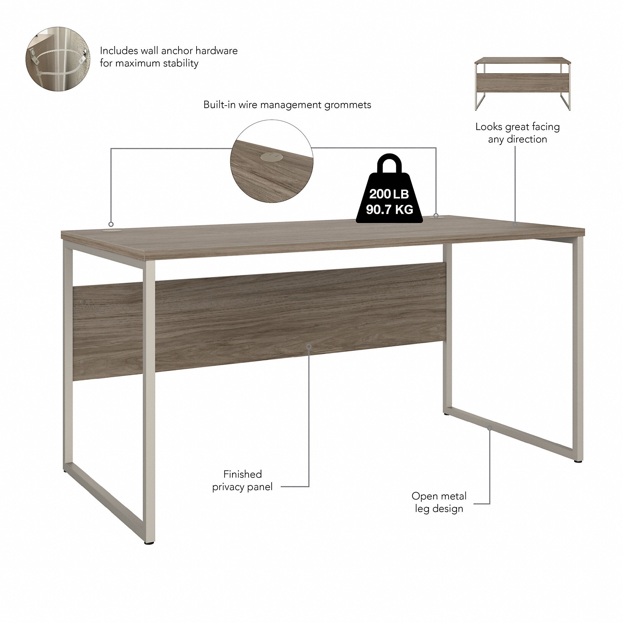 Bush Business Furniture Hybrid 60W x 30D Computer Table Desk with Metal Legs