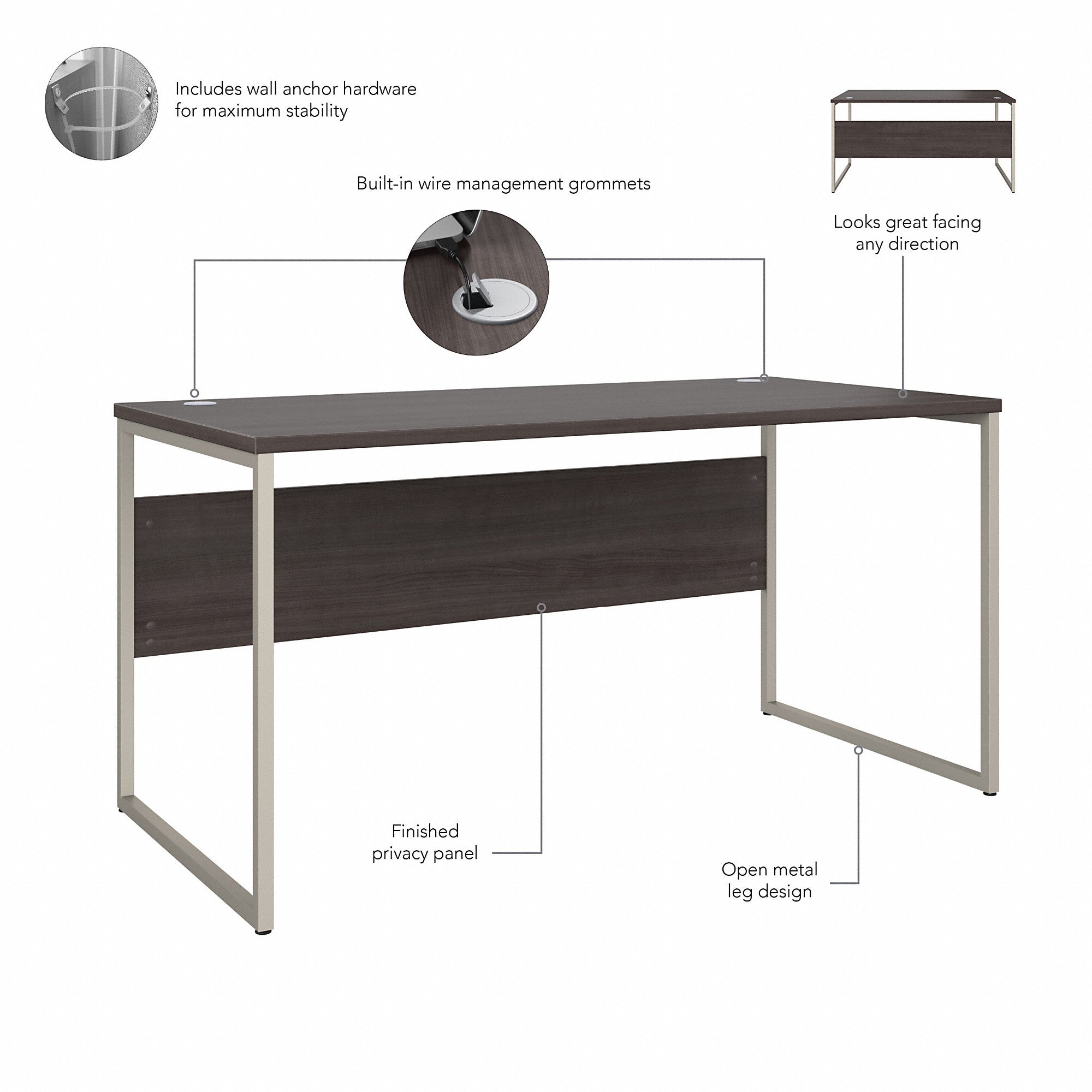 Bush Business Furniture Hybrid 60W x 30D Computer Table Desk with Metal Legs