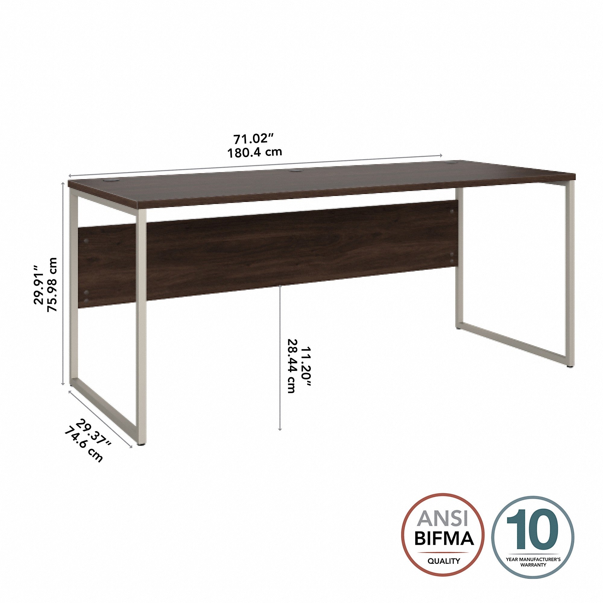 Bush Business Furniture Hybrid 72W x 30D Computer Table Desk with Metal Legs