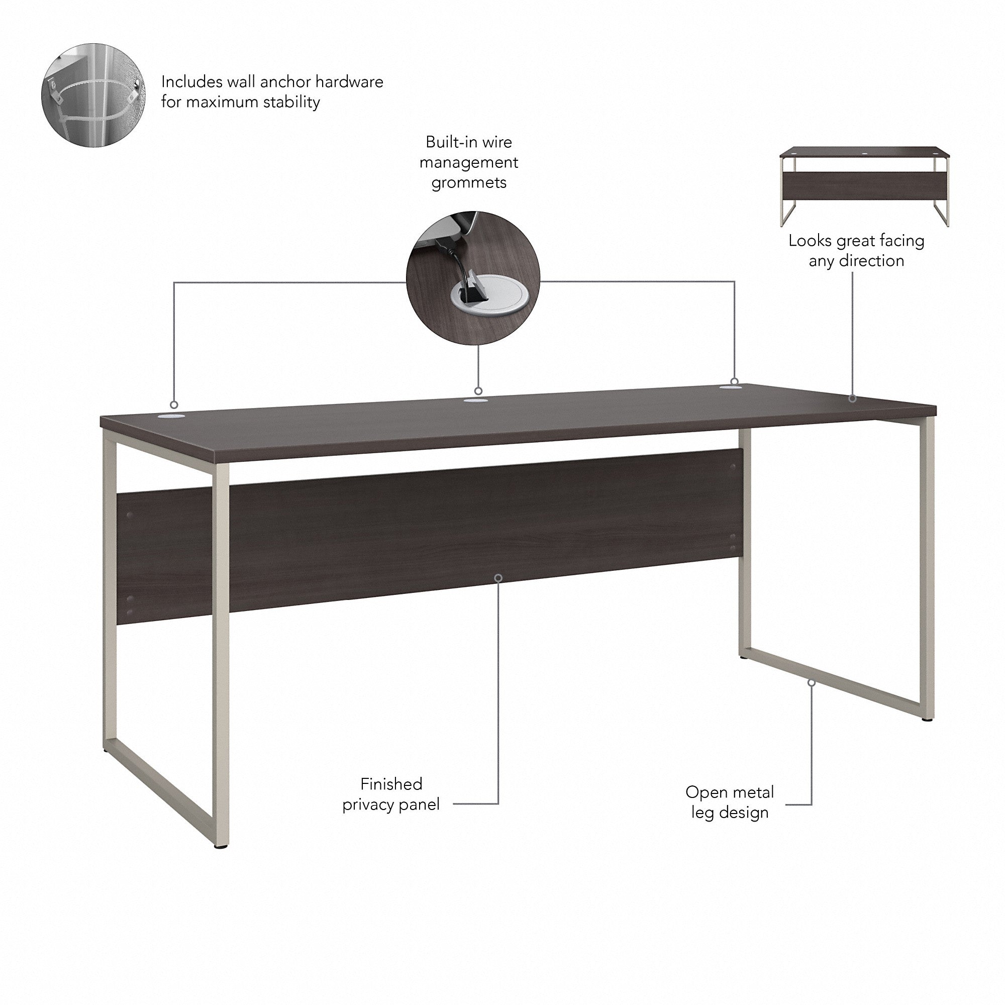 Bush Business Furniture Hybrid 72W x 30D Computer Table Desk with Metal Legs