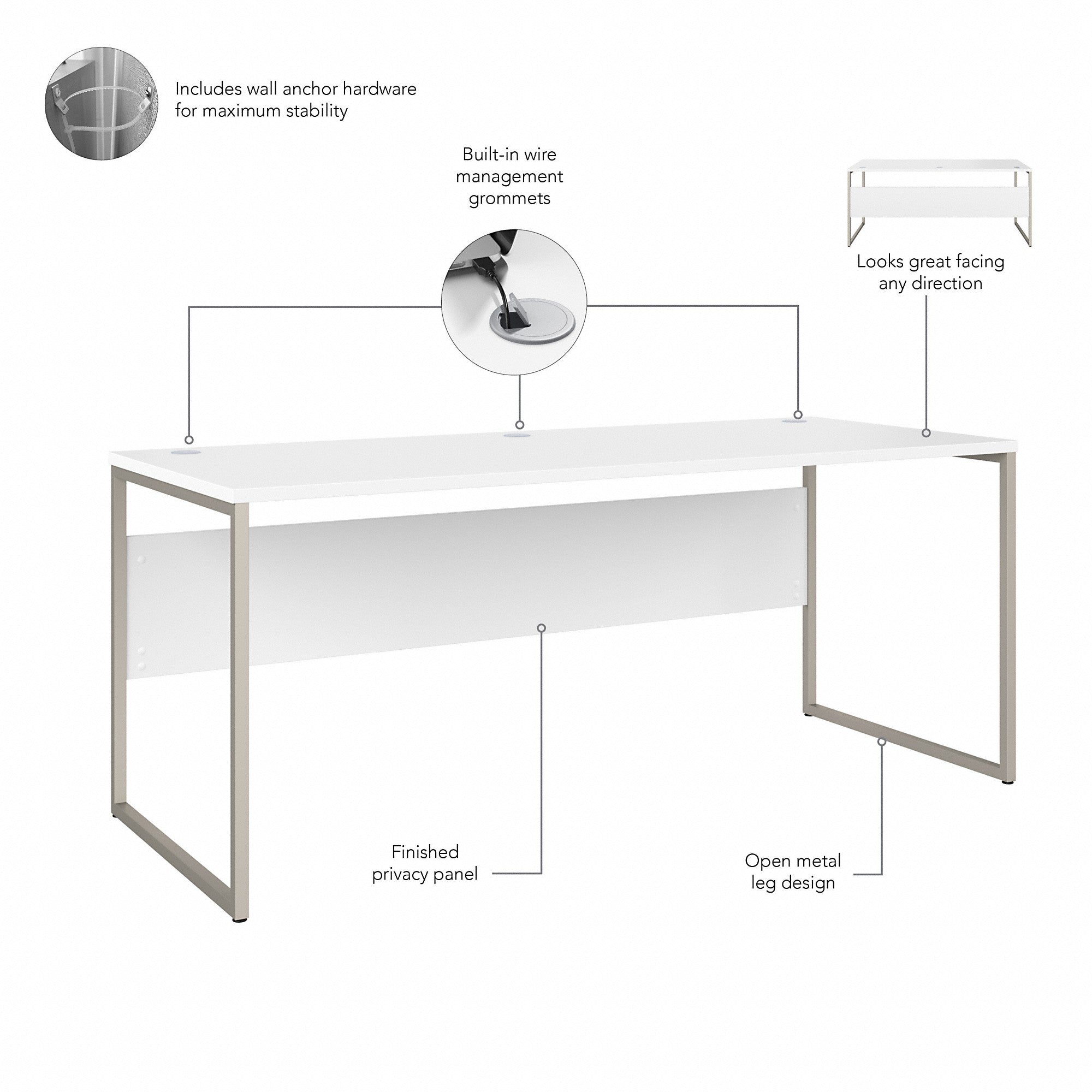 Bush Business Furniture Hybrid 72W x 30D Computer Table Desk with Metal Legs