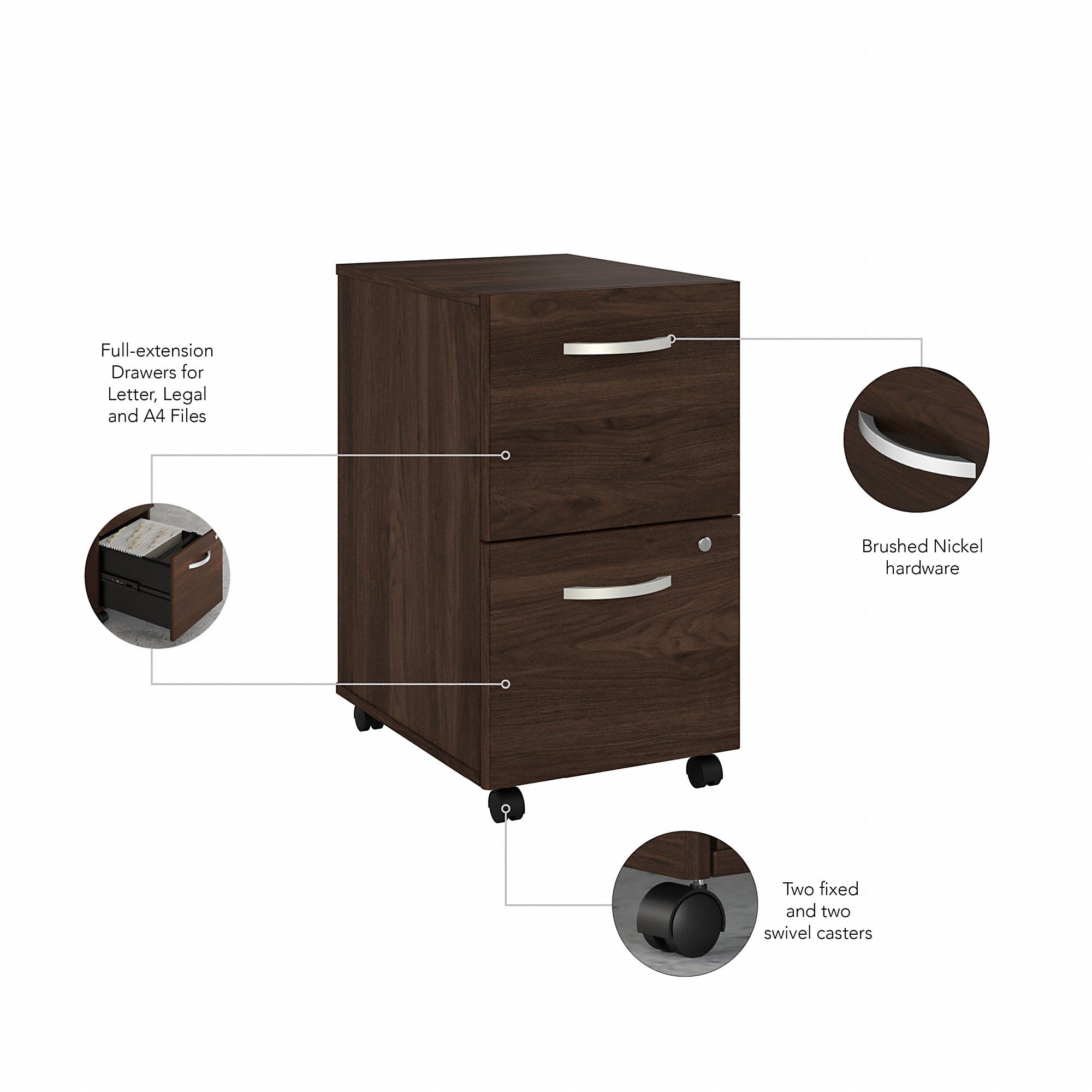 Bush Business Furniture Hybrid 2 Drawer Mobile File Cabinet - Assembled