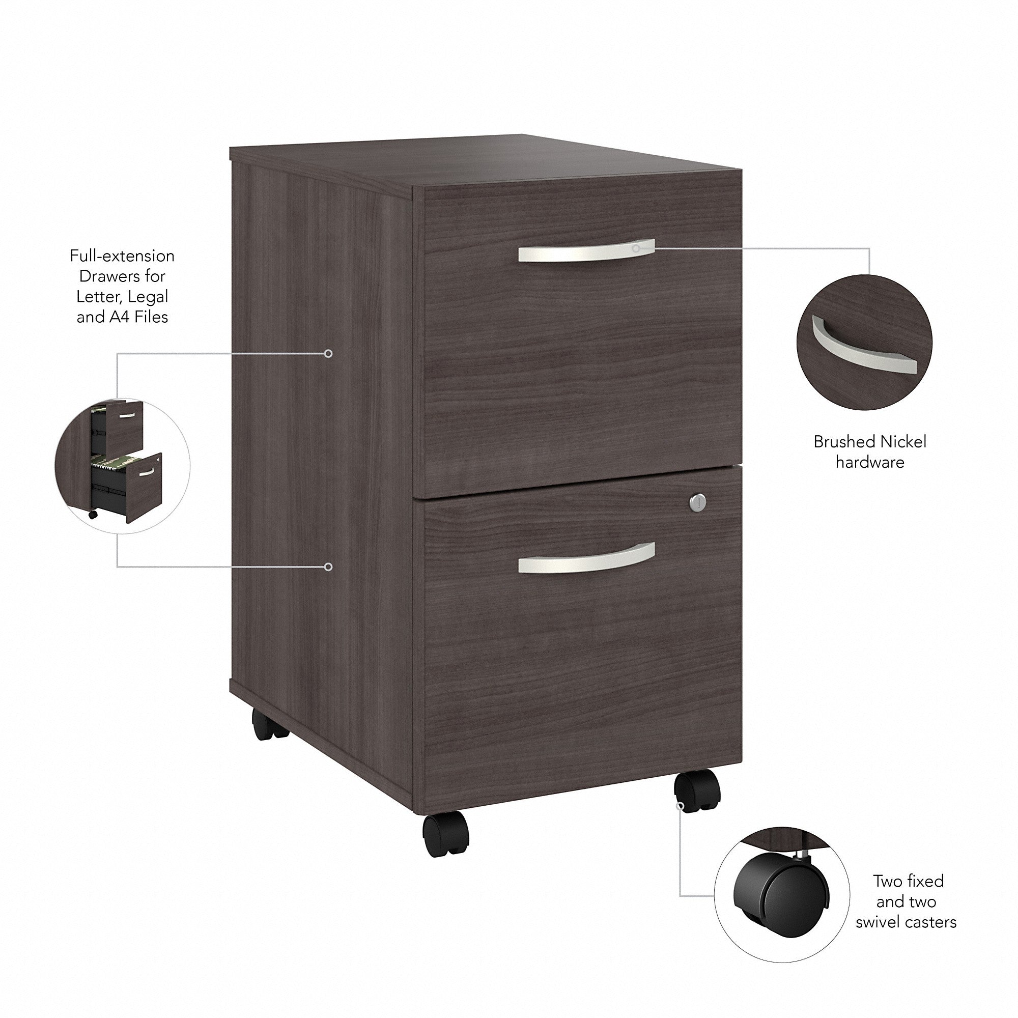 Bush Business Furniture Hybrid 2 Drawer Mobile File Cabinet - Assembled