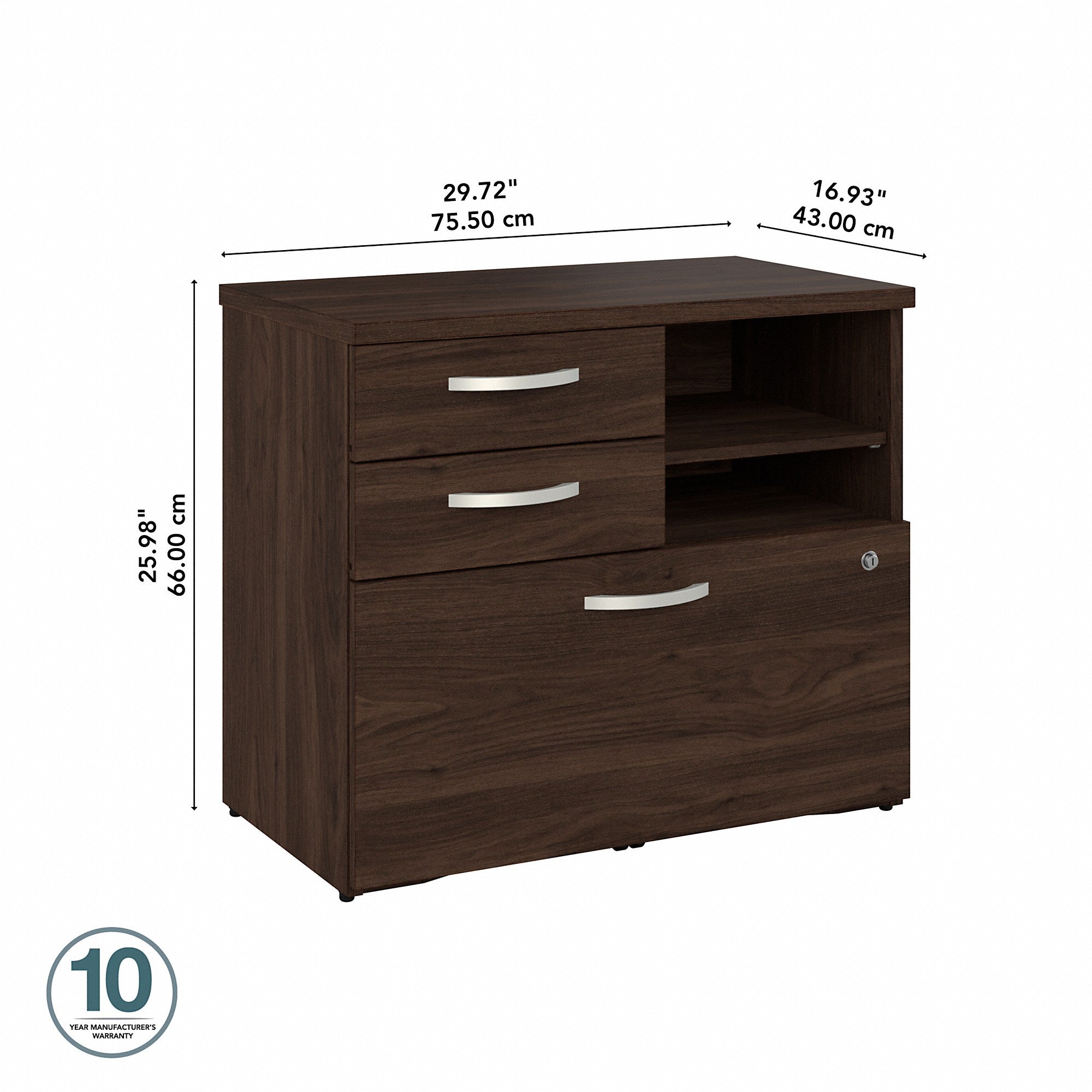 Bush Business Furniture Hybrid Office Storage Cabinet with Drawers and Shelves