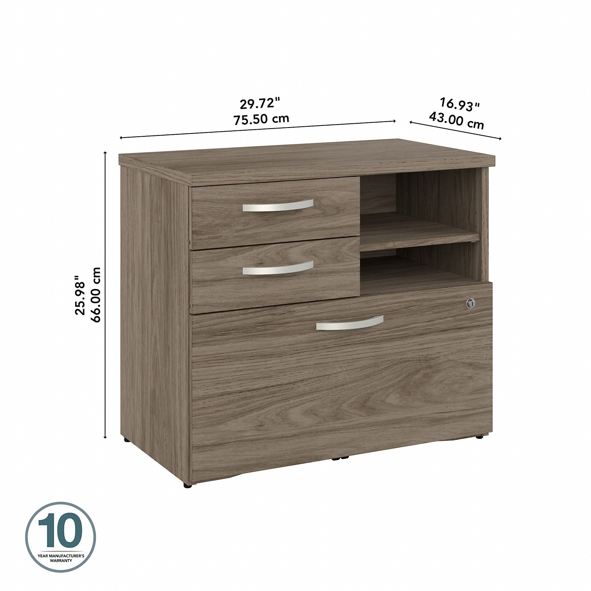 Bush Business Furniture Hybrid Office Storage Cabinet with Drawers and Shelves