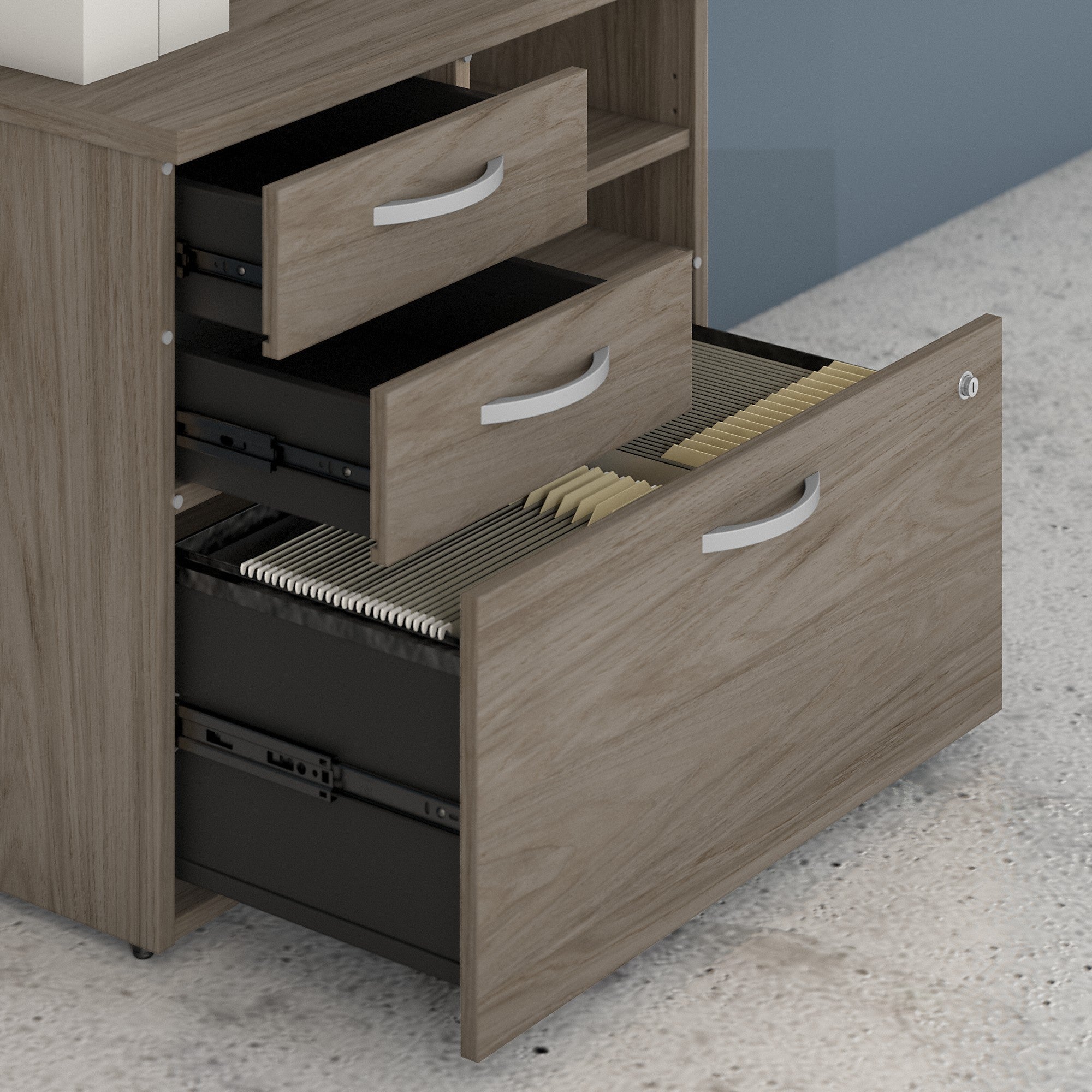 Bush Business Furniture Hybrid Office Storage Cabinet with Drawers and Shelves