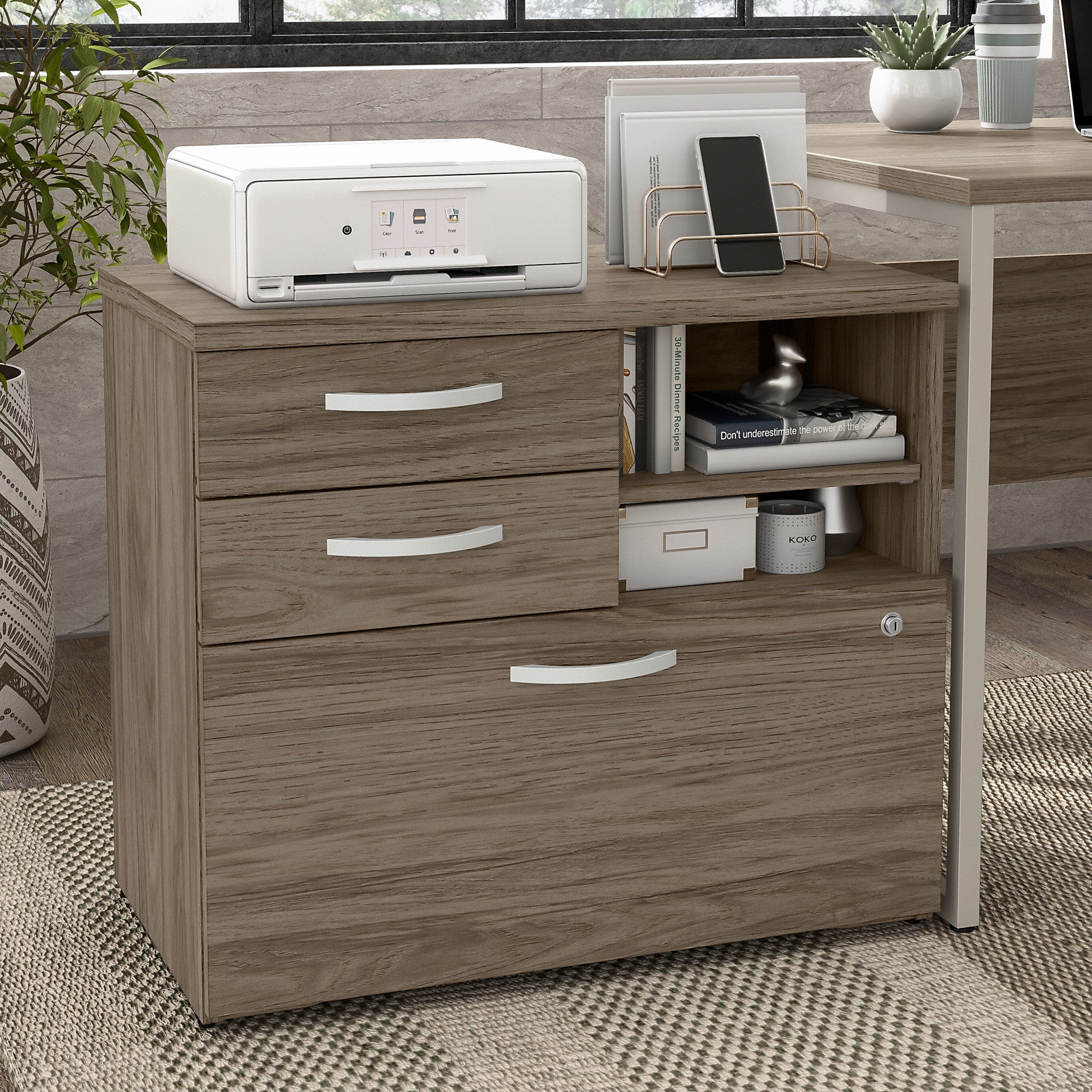 Bush Business Furniture Hybrid Office Storage Cabinet with Drawers and Shelves