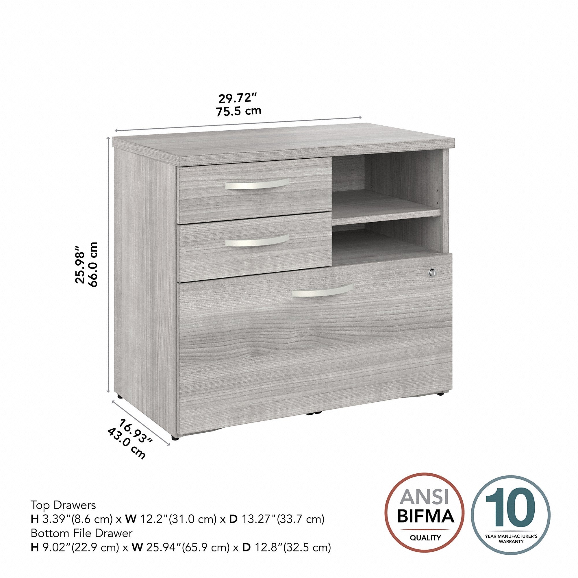 Bush Business Furniture Hybrid Office Storage Cabinet with Drawers and Shelves