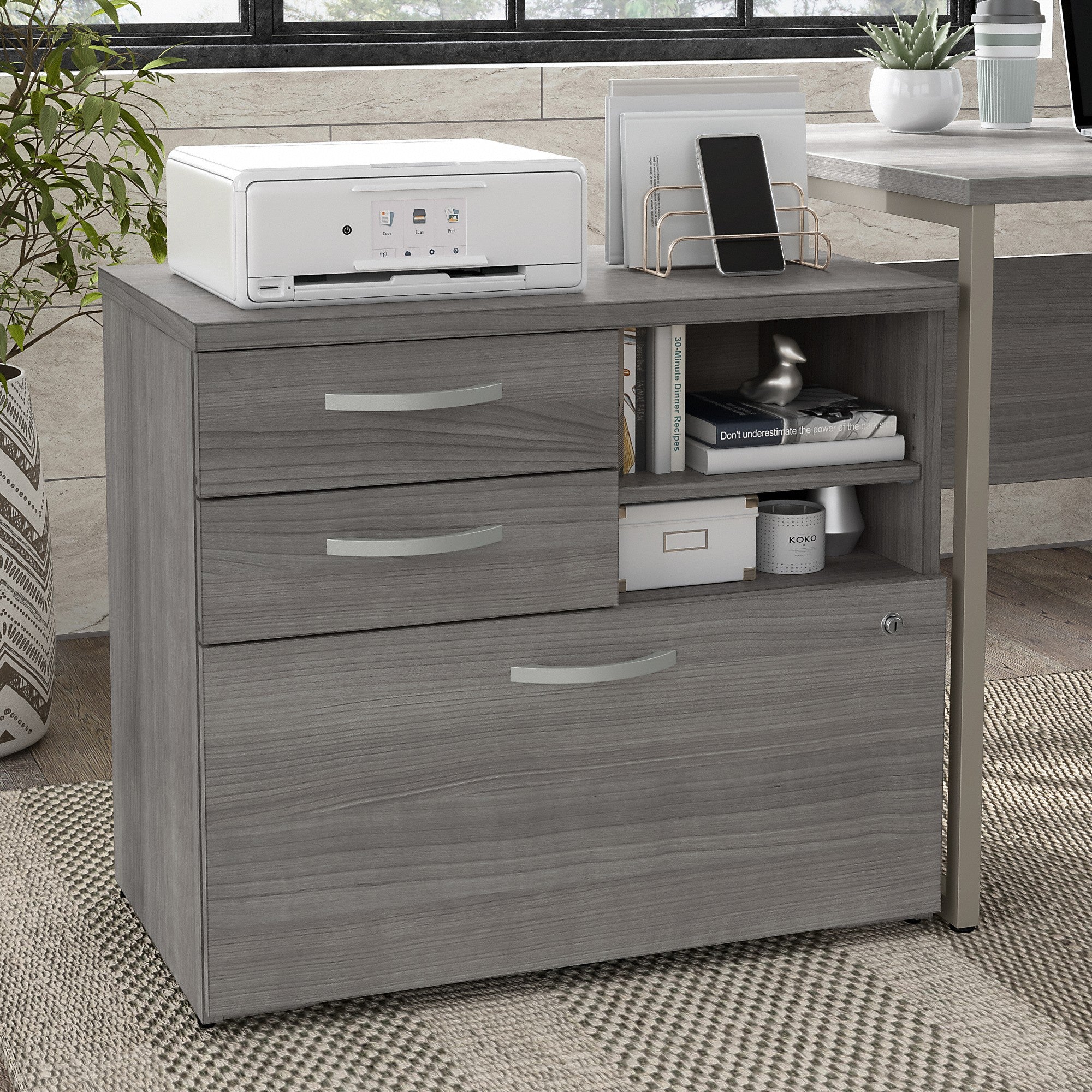 Bush Business Furniture Hybrid Office Storage Cabinet with Drawers and Shelves