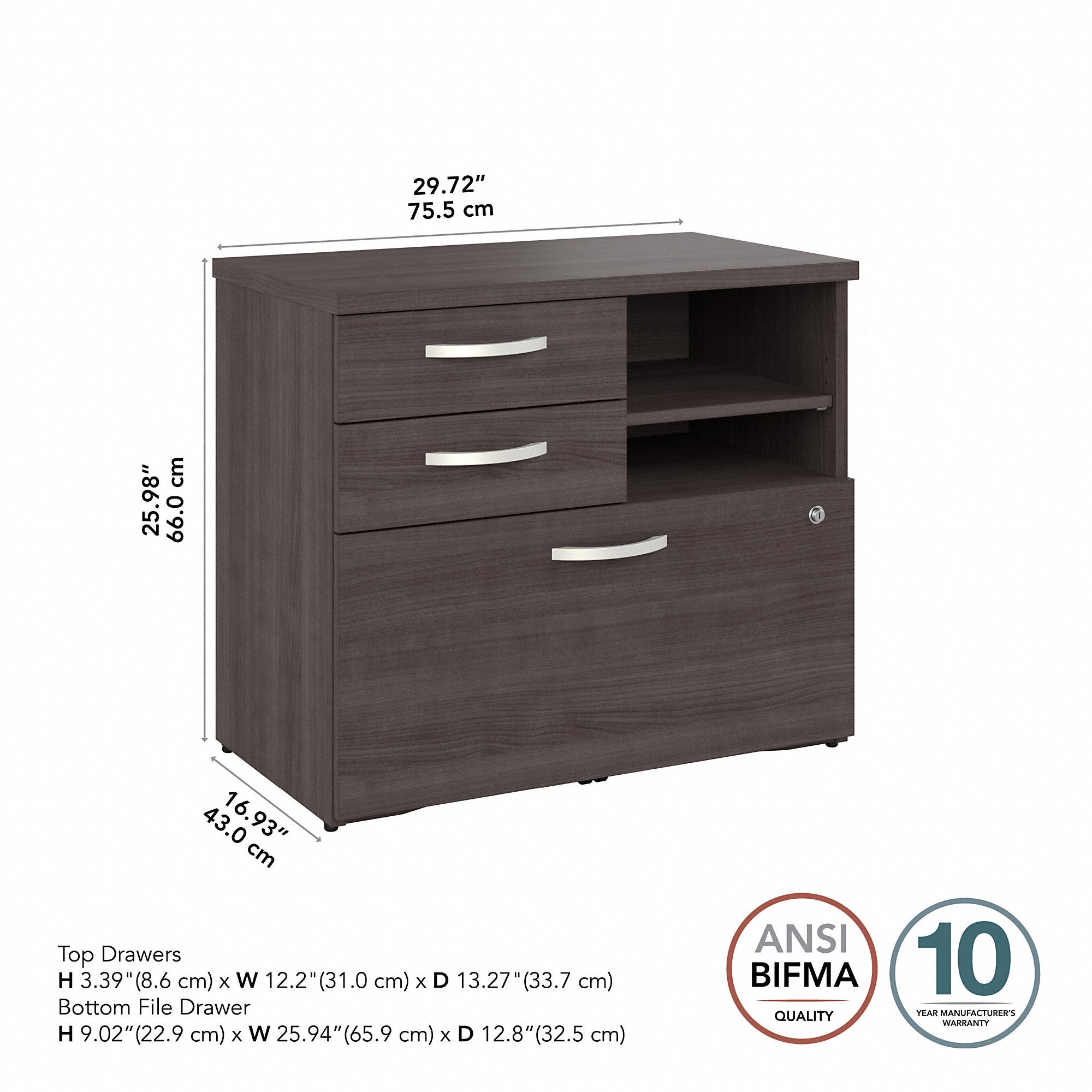 Bush Business Furniture Hybrid Office Storage Cabinet with Drawers and Shelves