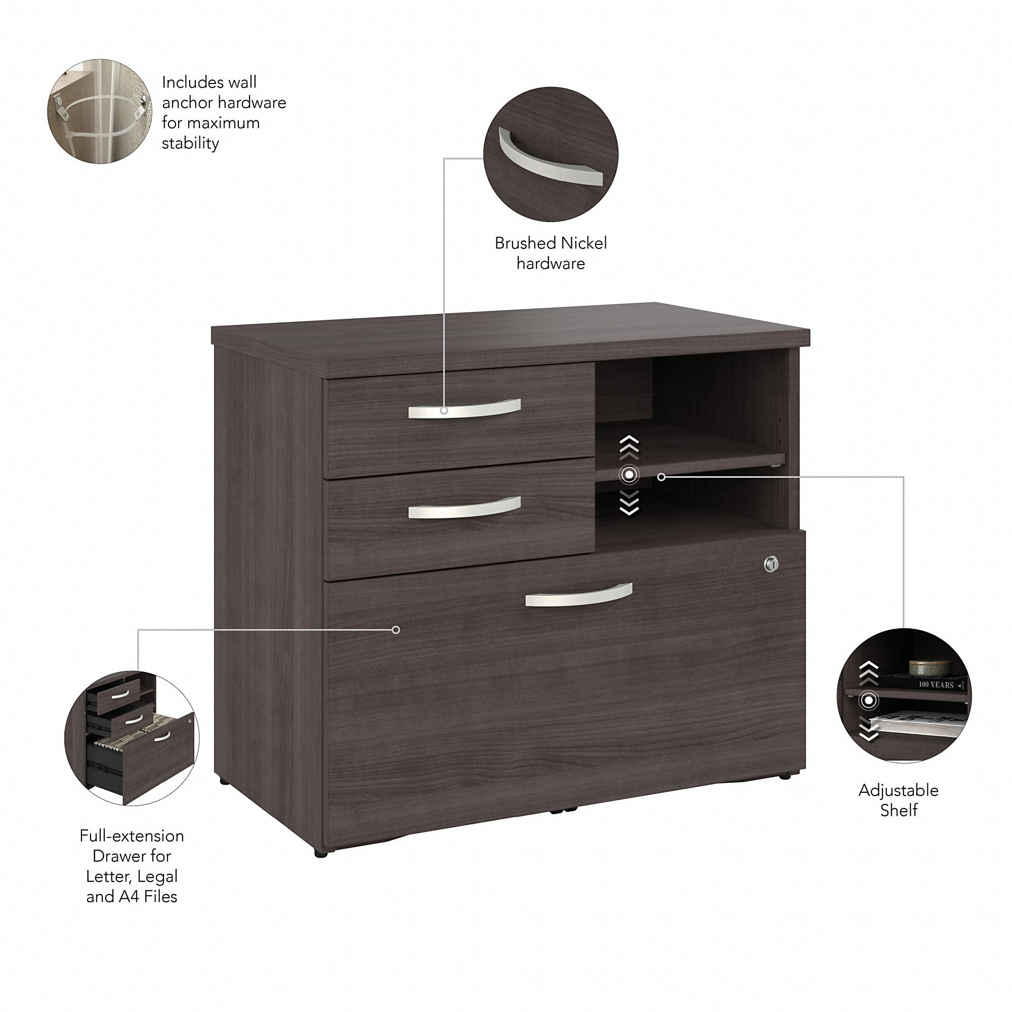 Bush Business Furniture Hybrid Office Storage Cabinet with Drawers and Shelves