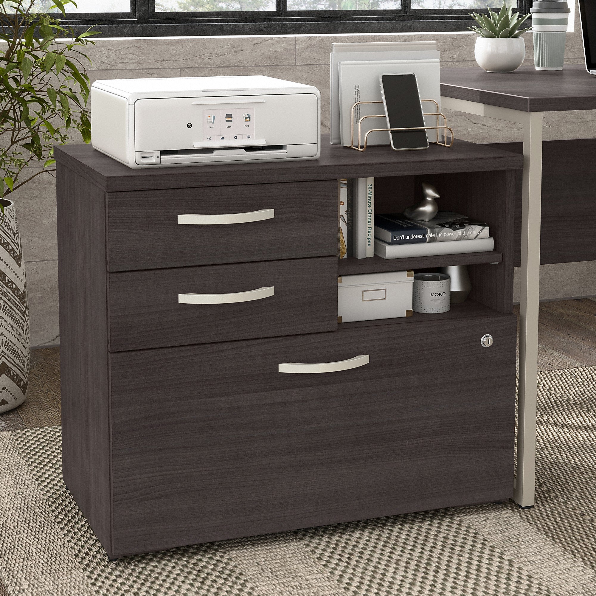 Bush Business Furniture Hybrid Office Storage Cabinet with Drawers and Shelves