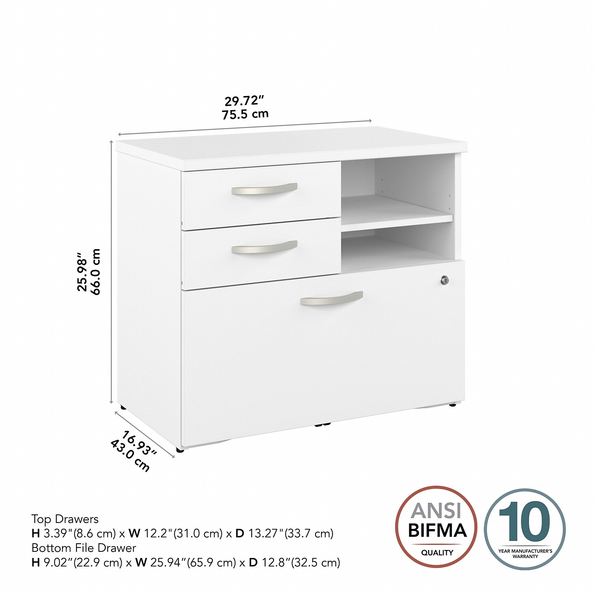 Bush Business Furniture Hybrid Office Storage Cabinet with Drawers and Shelves