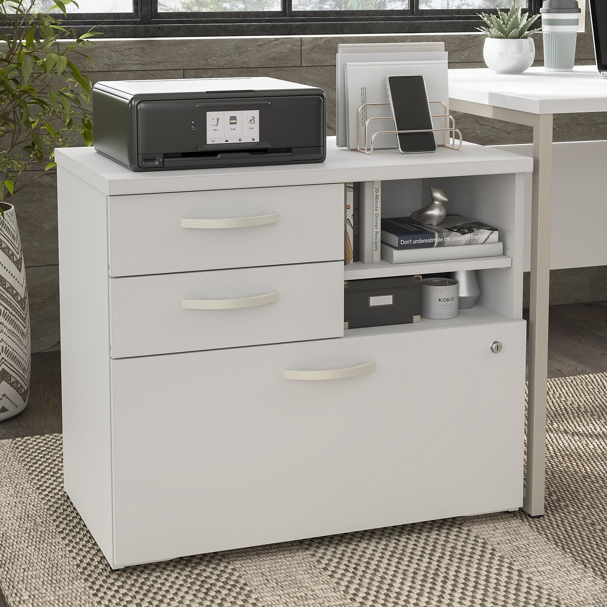 Bush Business Furniture Hybrid Office Storage Cabinet with Drawers and Shelves