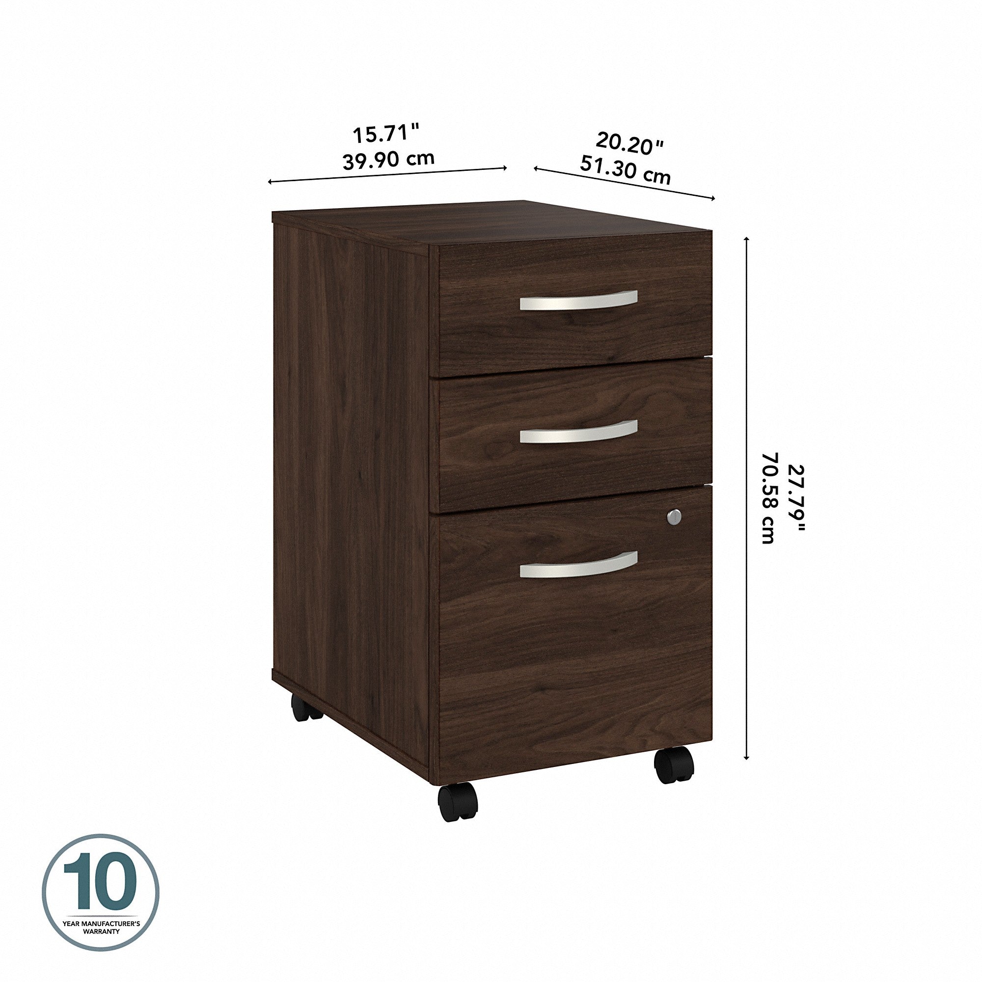 Bush Business Furniture Hybrid 3 Drawer Mobile File Cabinet - Assembled