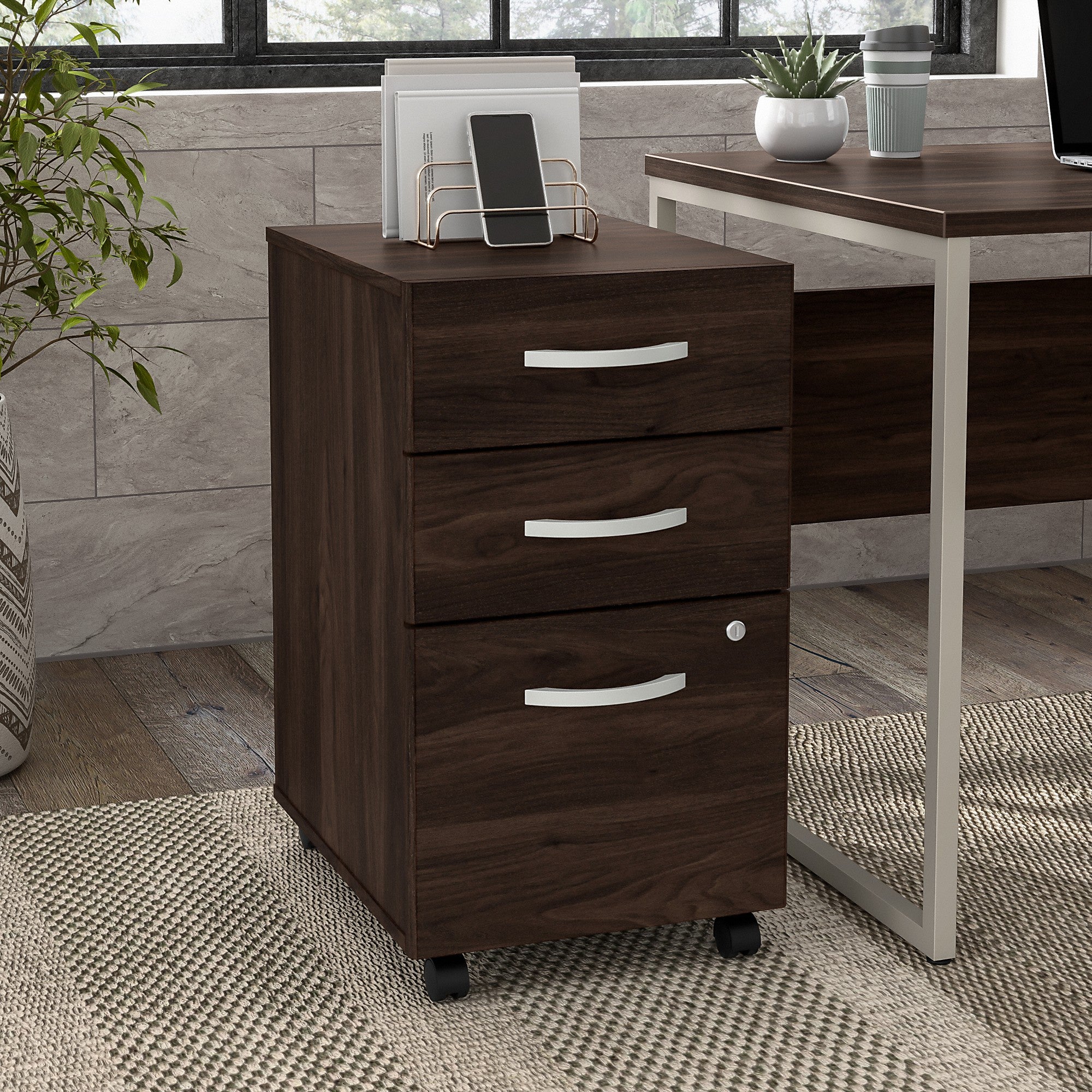 Bush Business Furniture Hybrid 3 Drawer Mobile File Cabinet - Assembled