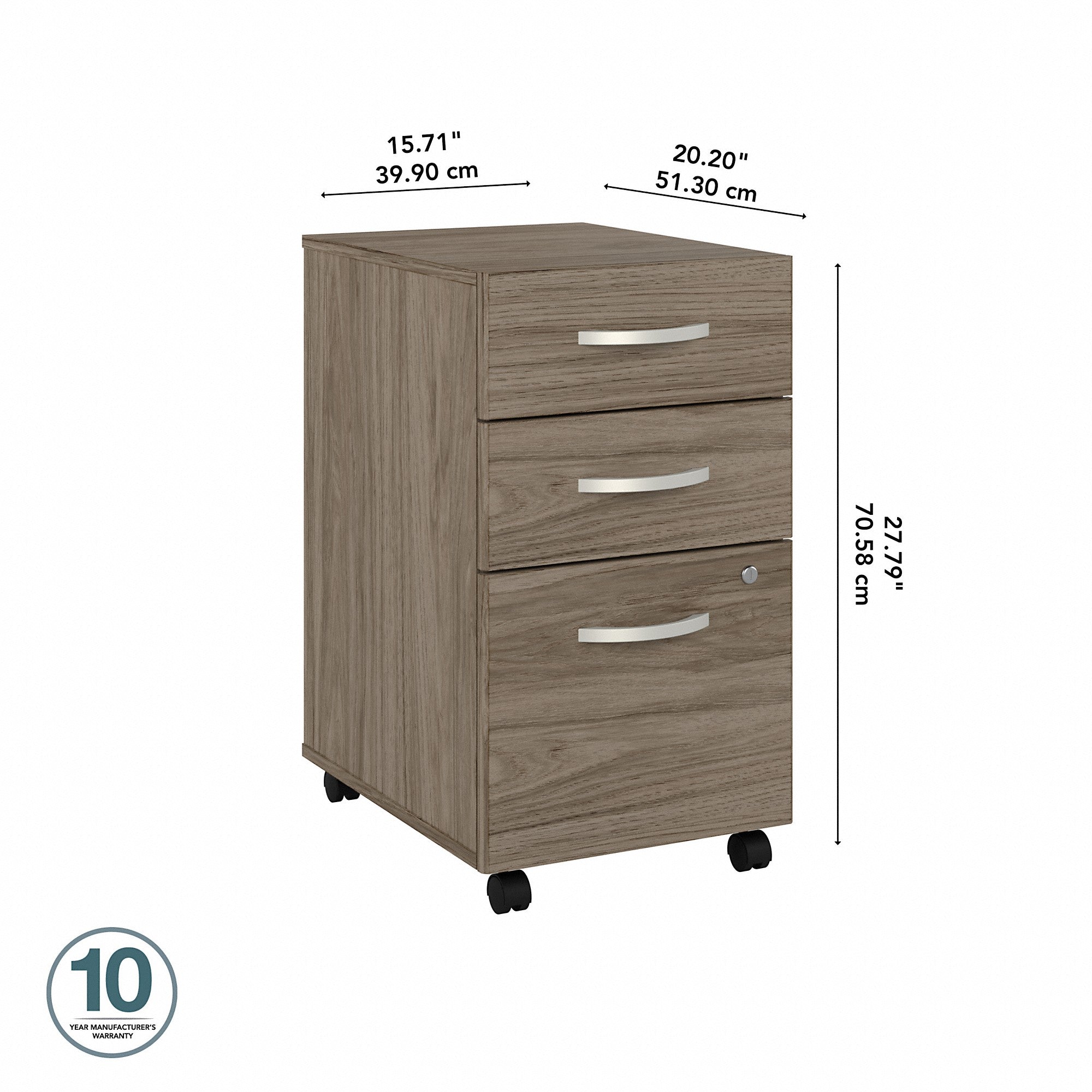 Bush Business Furniture Hybrid 3 Drawer Mobile File Cabinet - Assembled