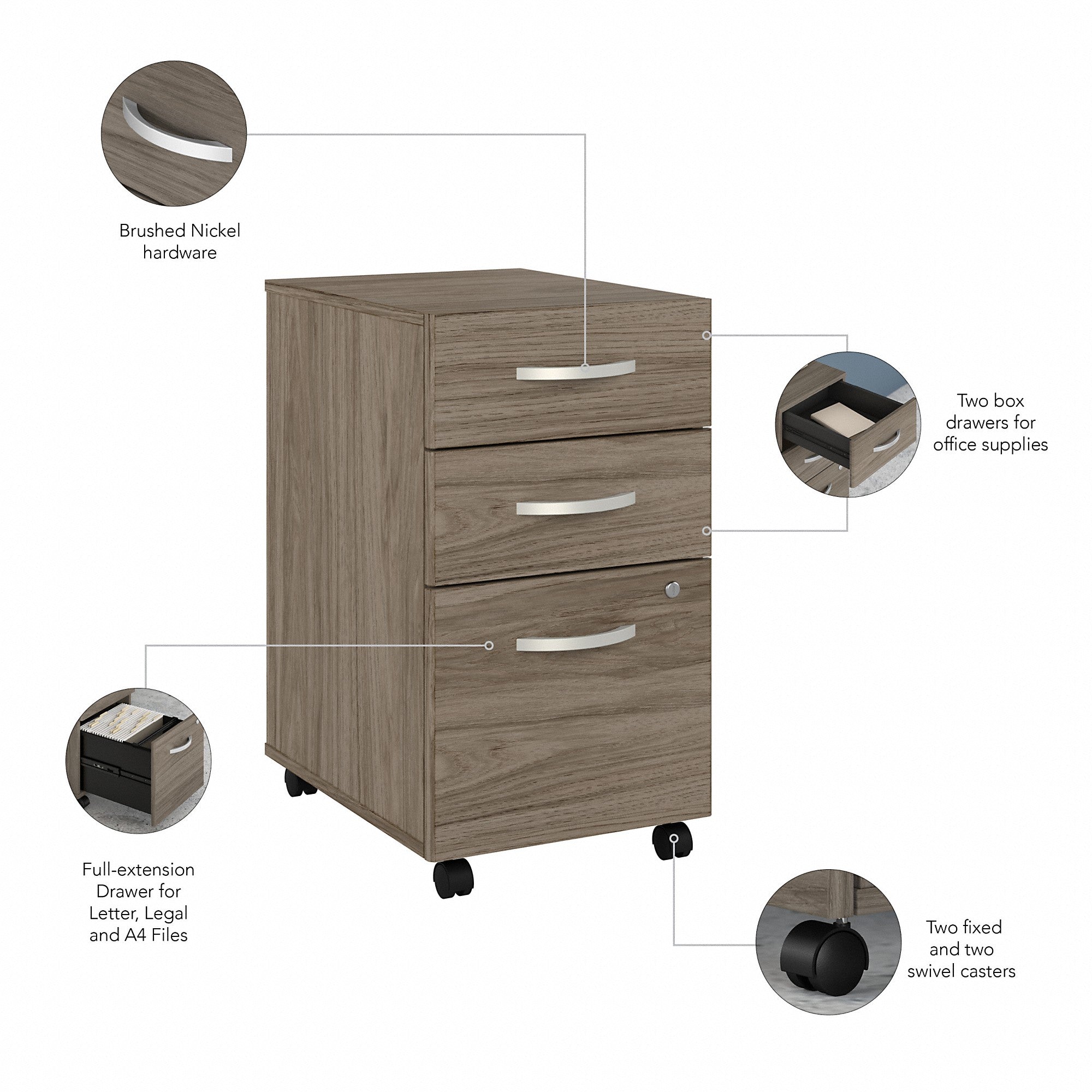 Bush Business Furniture Hybrid 3 Drawer Mobile File Cabinet - Assembled