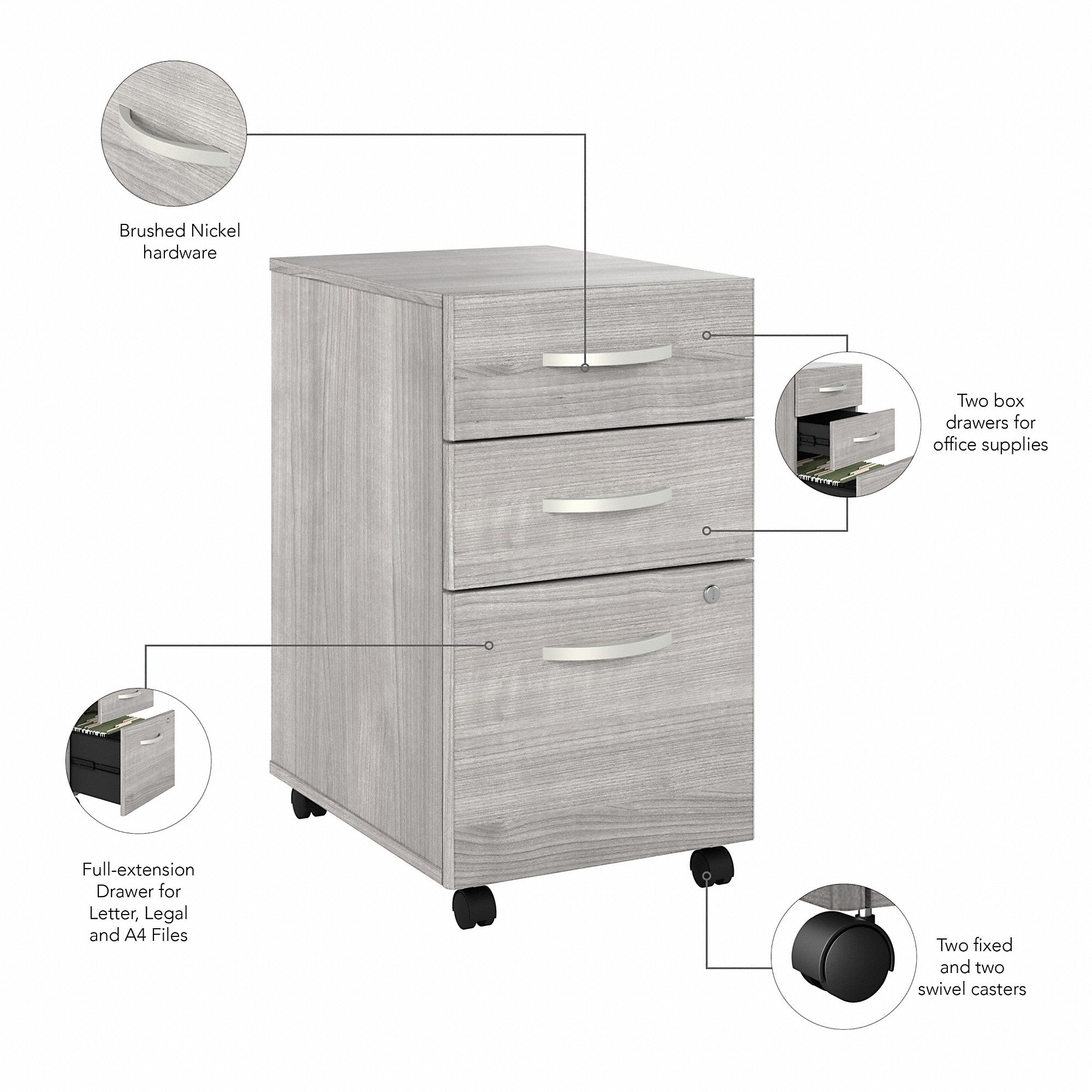 Bush Business Furniture Hybrid 3 Drawer Mobile File Cabinet - Assembled