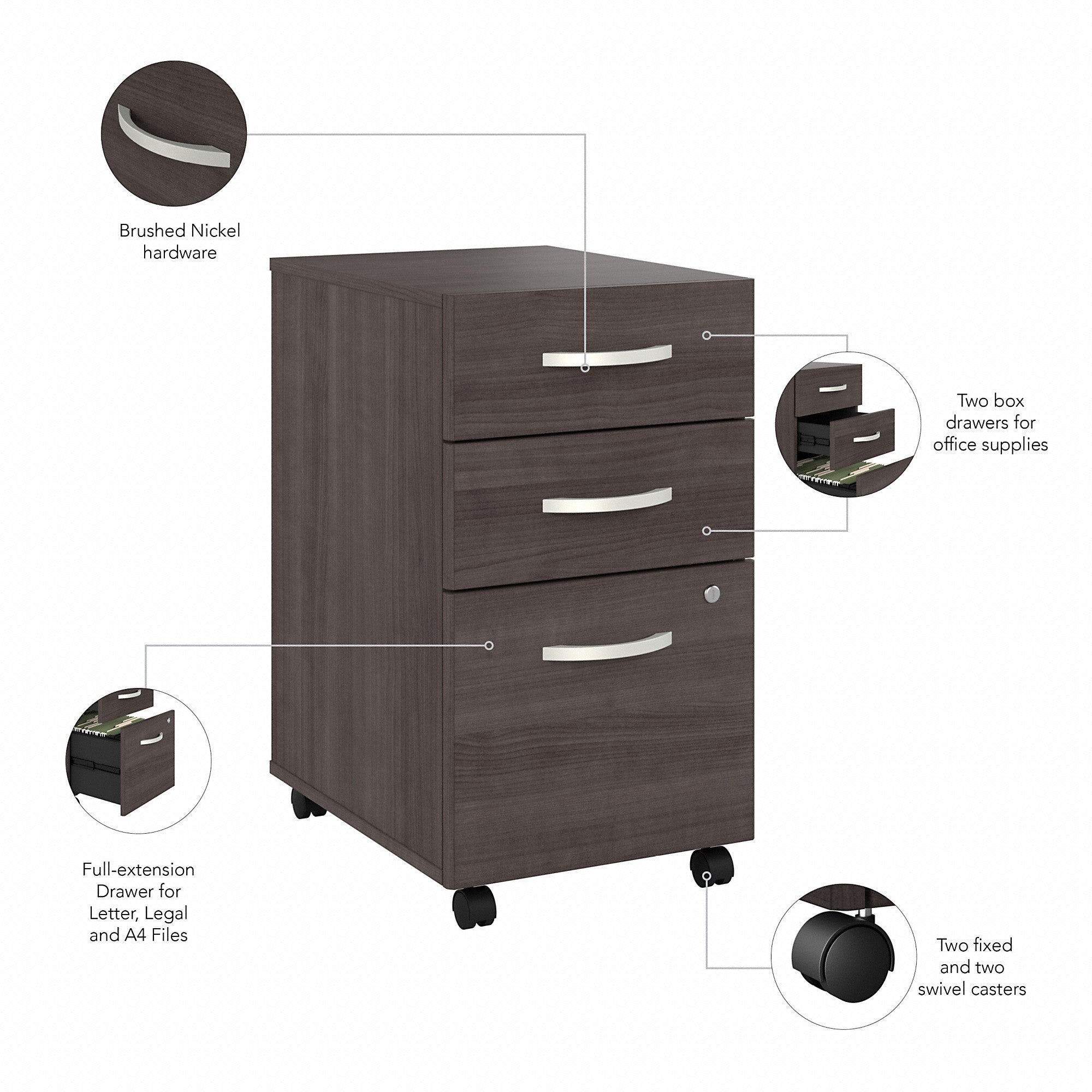 Bush Business Furniture Hybrid 3 Drawer Mobile File Cabinet - Assembled