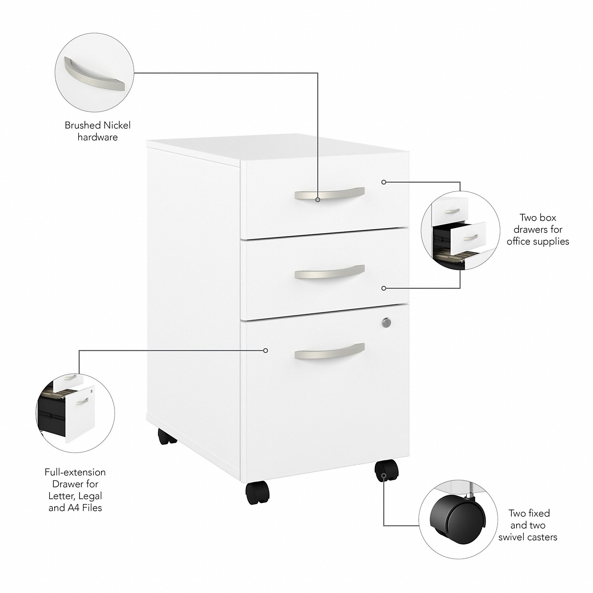 Bush Business Furniture Hybrid 3 Drawer Mobile File Cabinet - Assembled