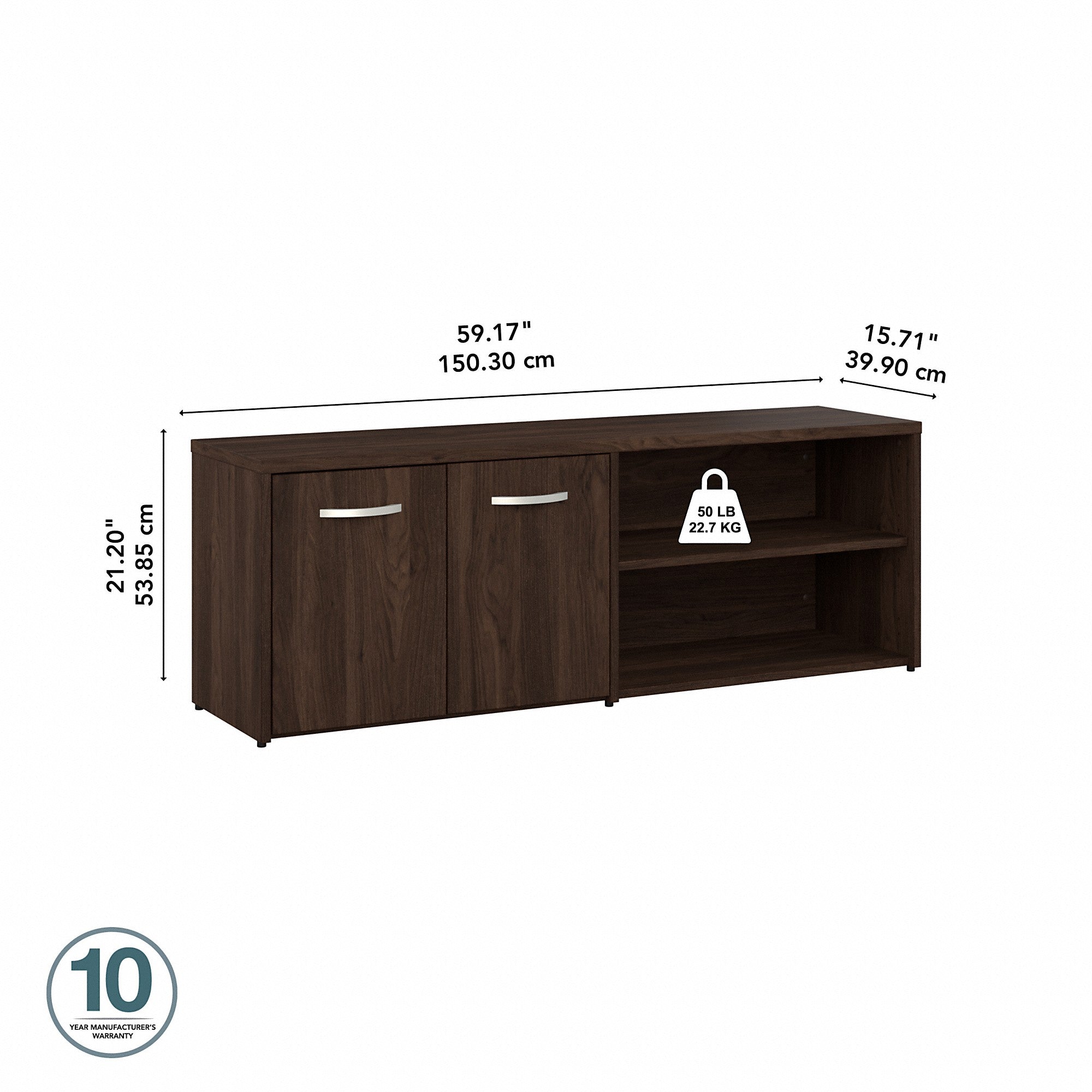 Bush Business Furniture Hybrid Low Storage Cabinet with Doors and Shelves