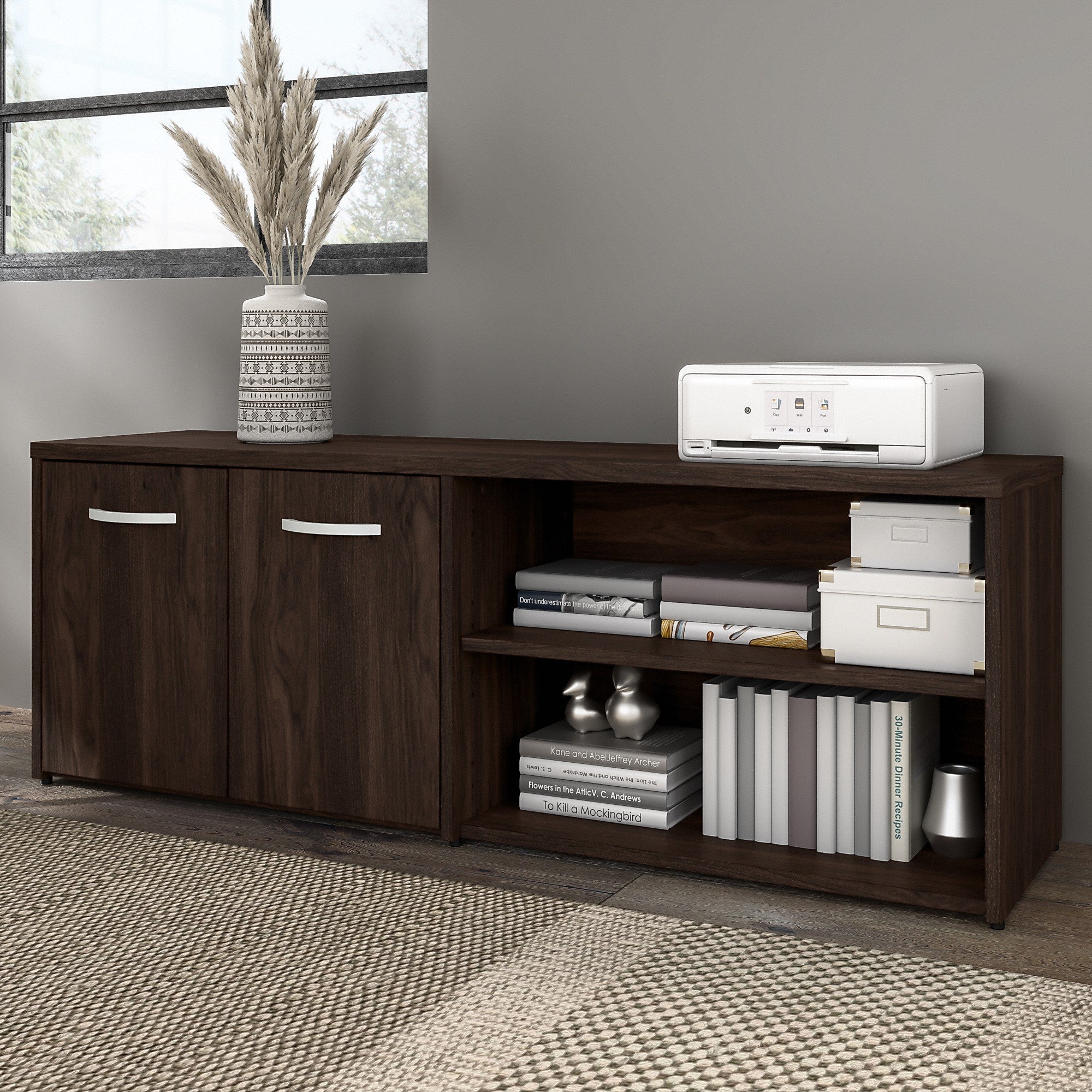 Bush Business Furniture Hybrid Low Storage Cabinet with Doors and Shelves