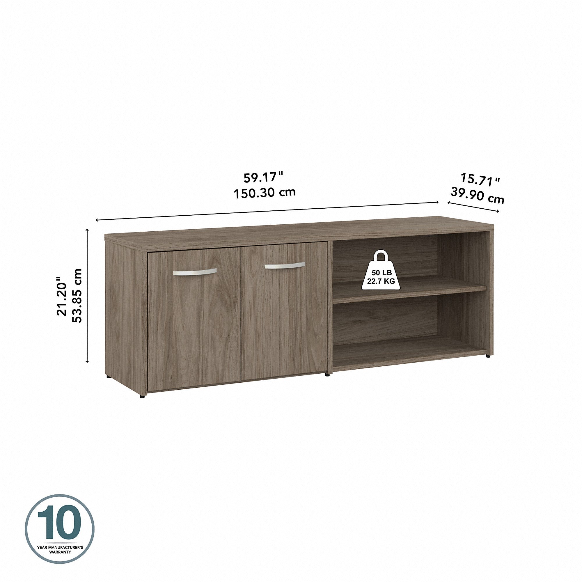 Bush Business Furniture Hybrid Low Storage Cabinet with Doors and Shelves