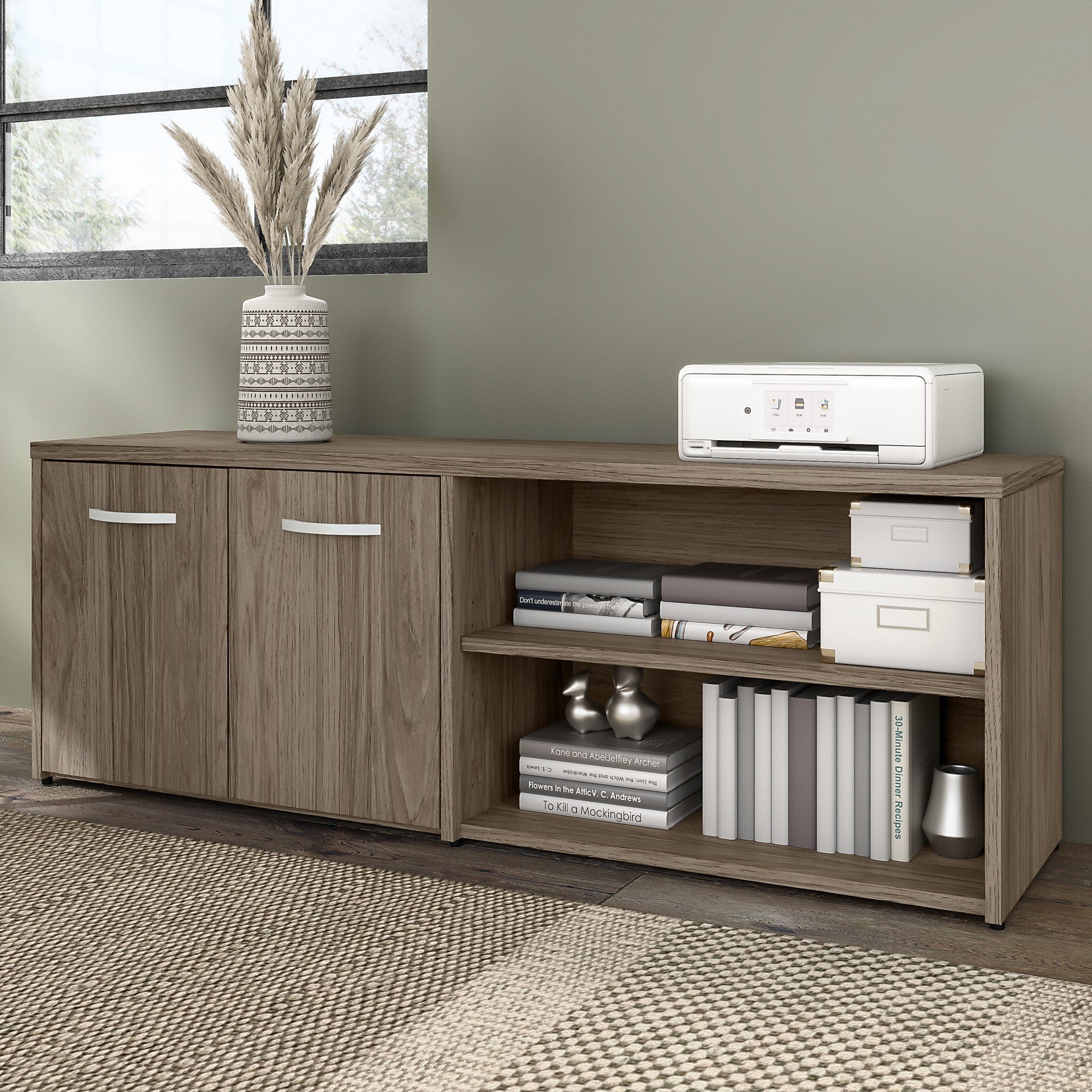 Bush Business Furniture Hybrid Low Storage Cabinet with Doors and Shelves