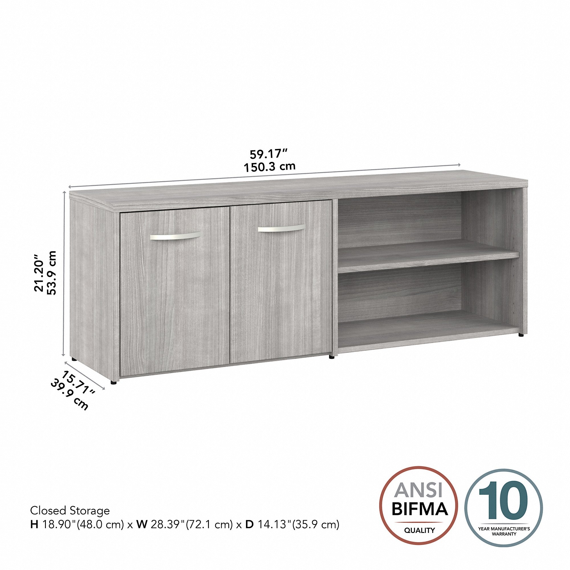 Bush Business Furniture Hybrid Low Storage Cabinet with Doors and Shelves