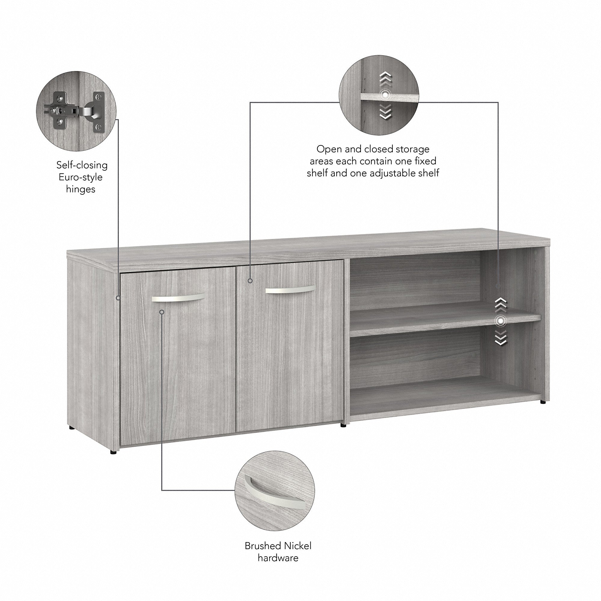 Bush Business Furniture Hybrid Low Storage Cabinet with Doors and Shelves