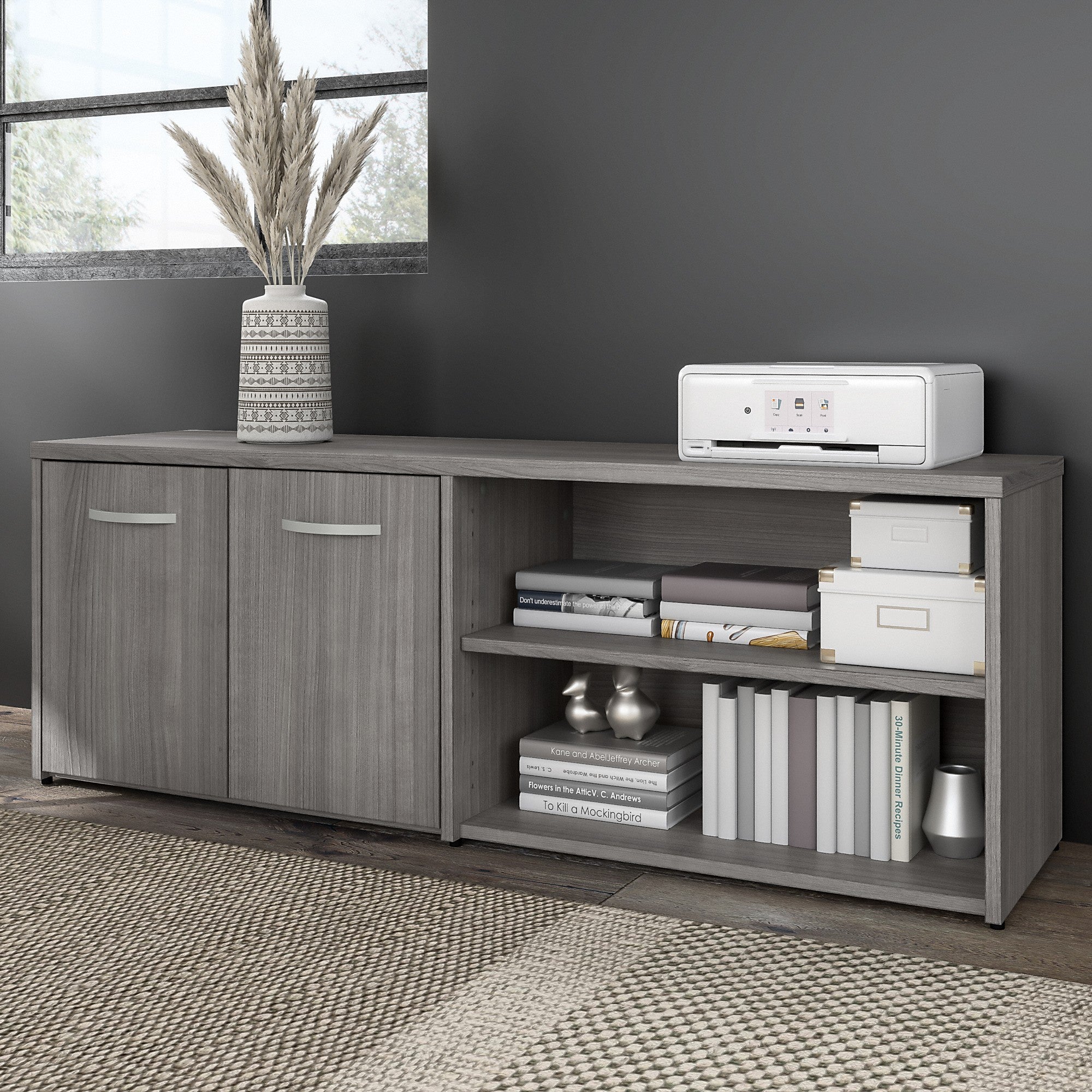 Bush Business Furniture Hybrid Low Storage Cabinet with Doors and Shelves