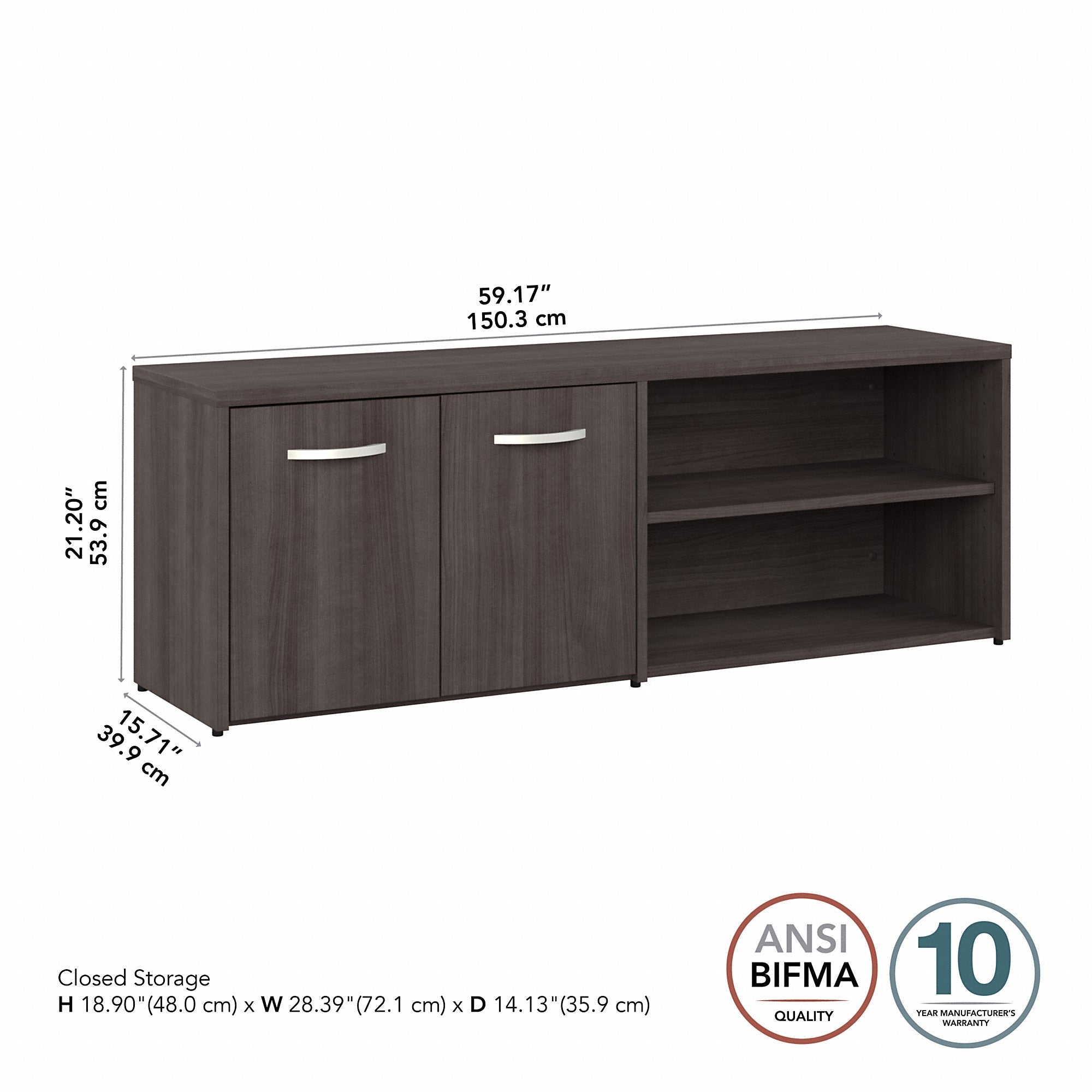 Bush Business Furniture Hybrid Low Storage Cabinet with Doors and Shelves