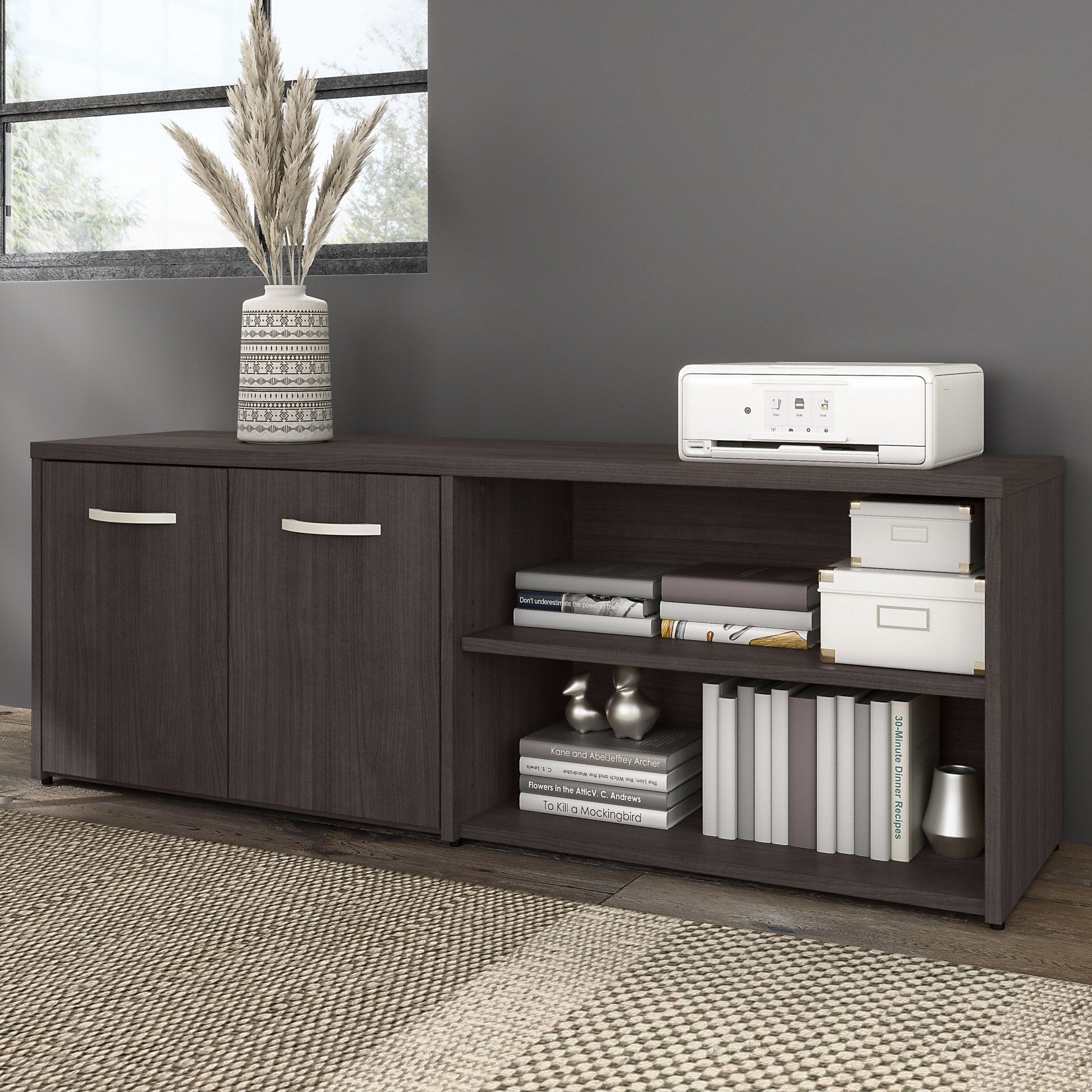 Bush Business Furniture Hybrid Low Storage Cabinet with Doors and Shelves