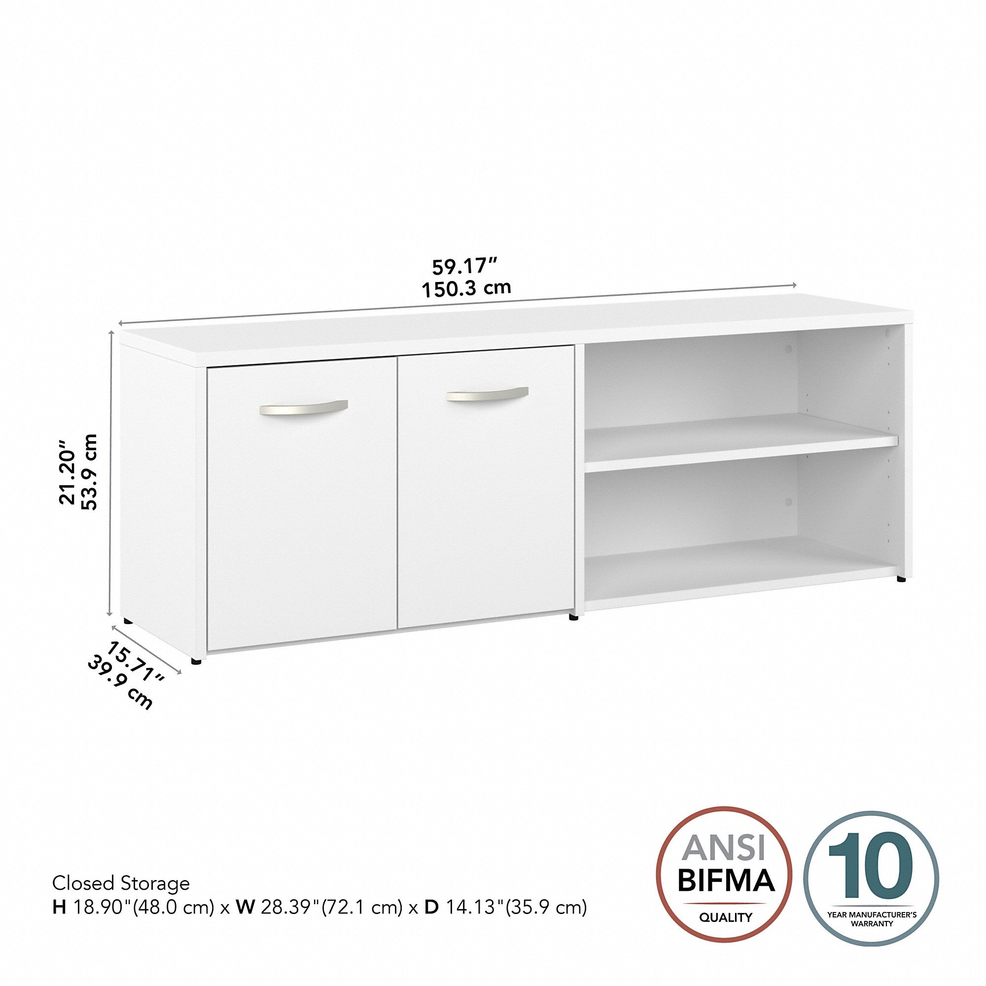 Bush Business Furniture Hybrid Low Storage Cabinet with Doors and Shelves