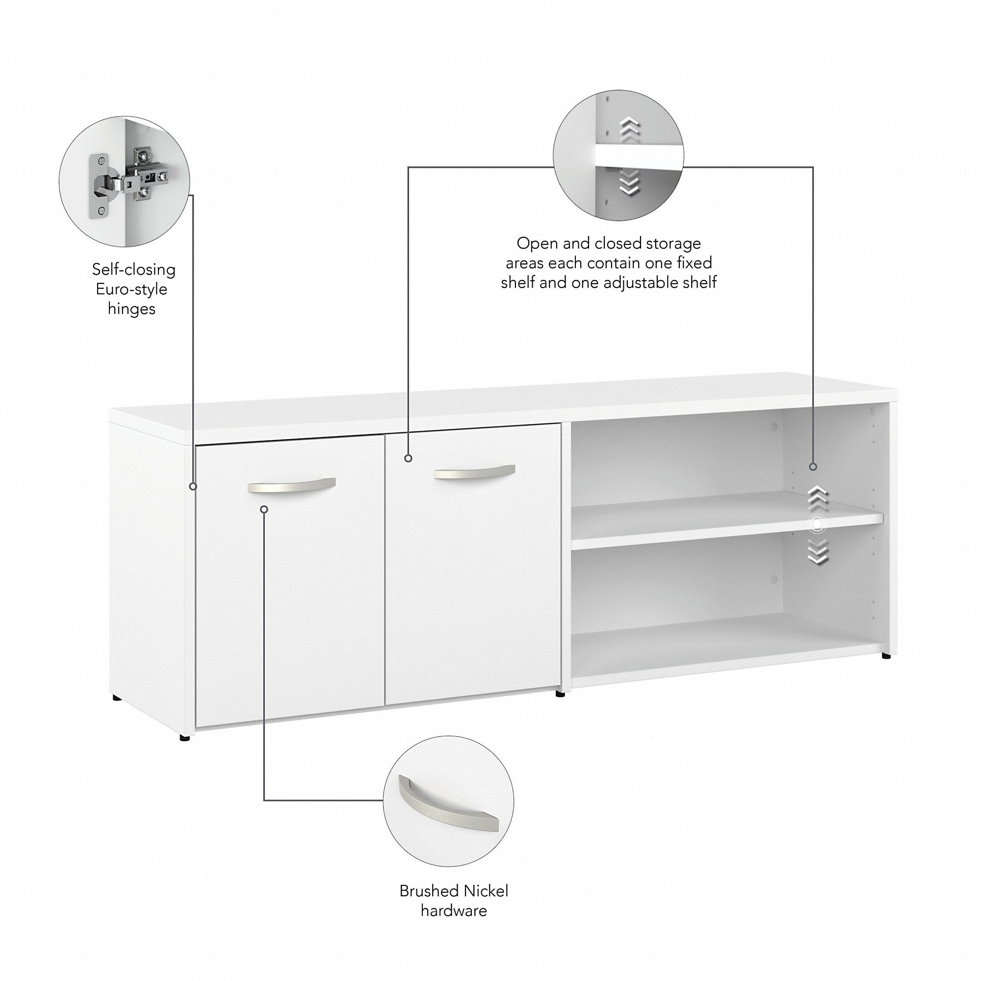 Bush Business Furniture Hybrid Low Storage Cabinet with Doors and Shelves