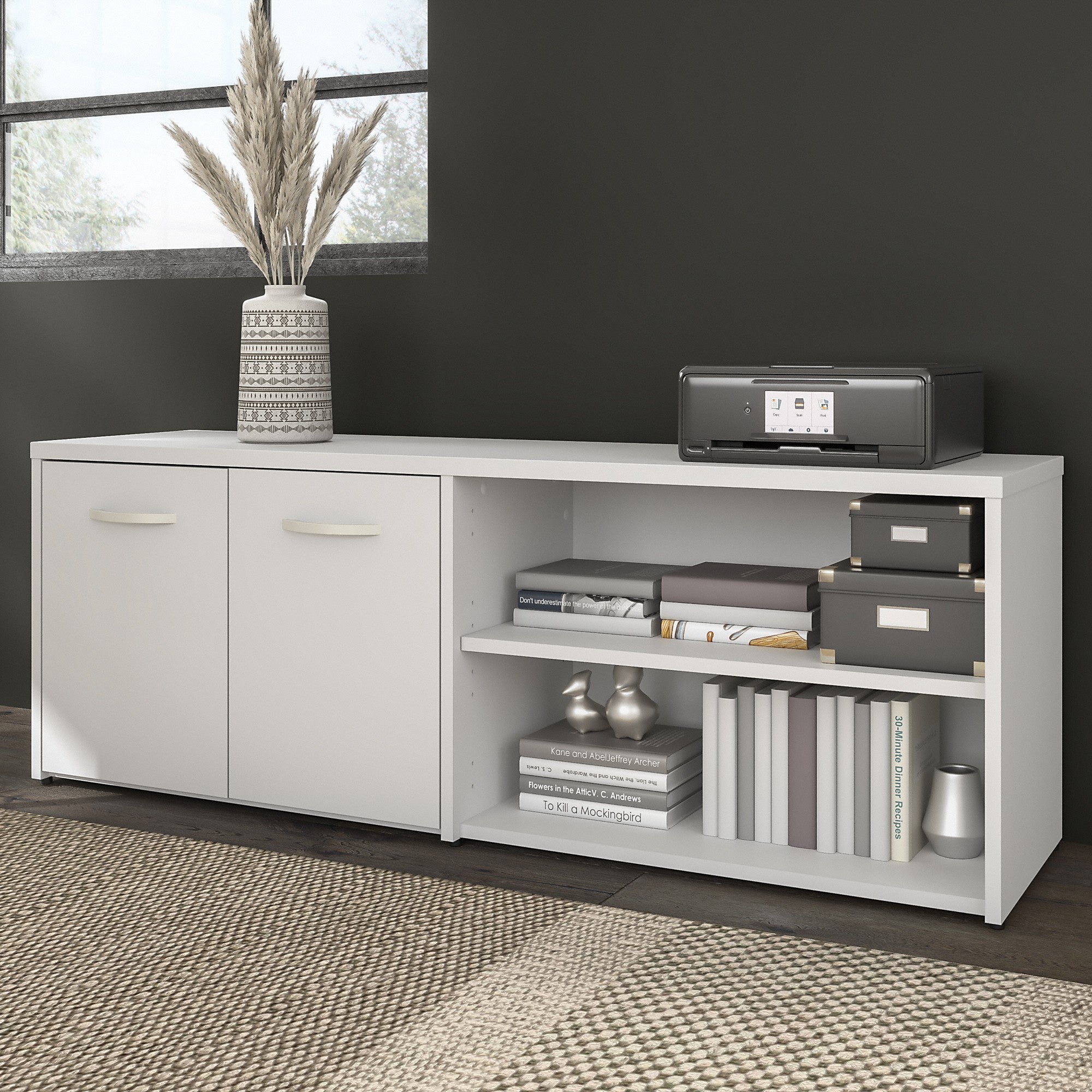 Bush Business Furniture Hybrid Low Storage Cabinet with Doors and Shelves